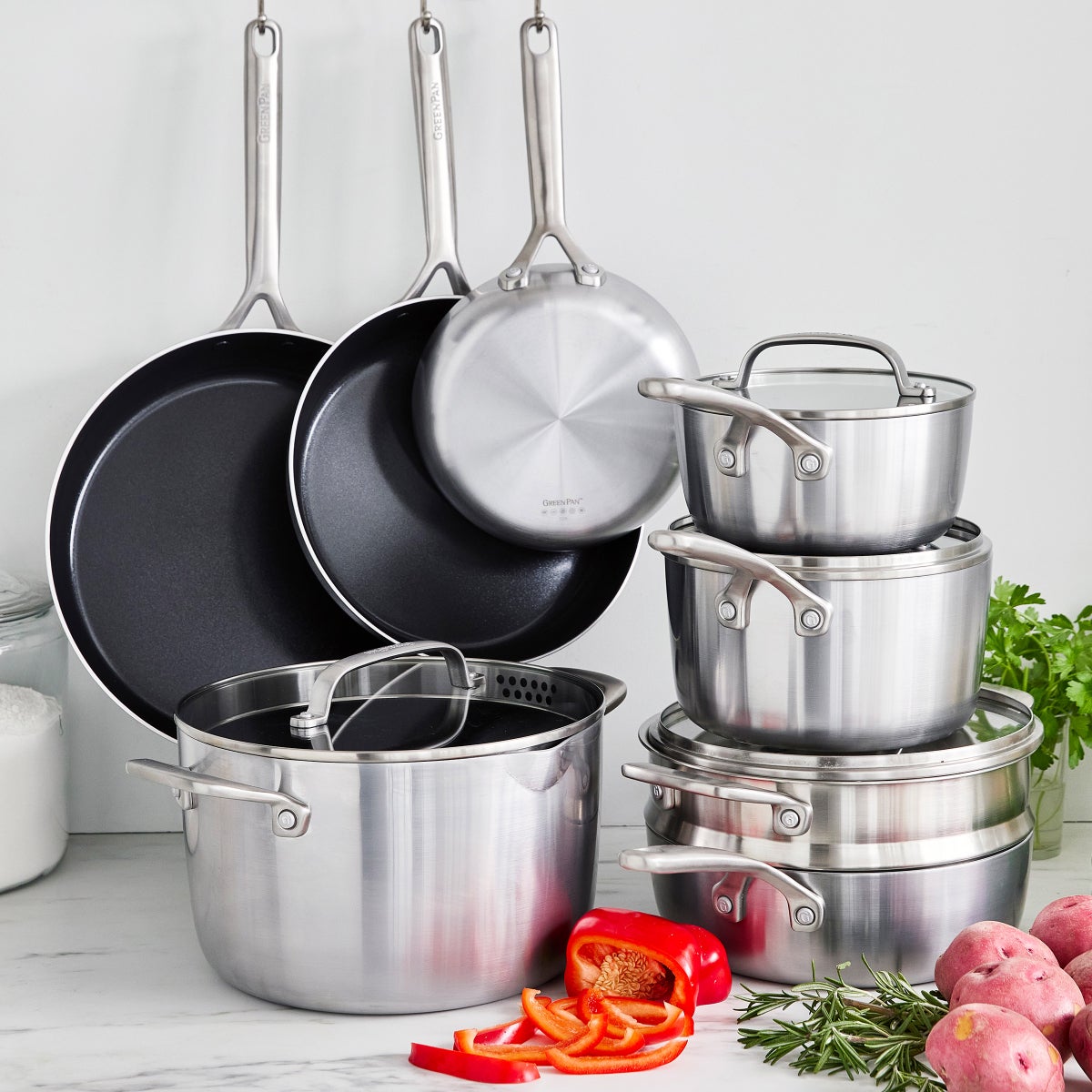 GreenPan GP5 Vista 5-ply Stainless Steel Ceramic Nonstick 12-piece Cookware Set | Costco GreenPan GP5 Vista 5-ply Stainless Steel Ceramic Nonstick 12-piece Cookware Set | Costco