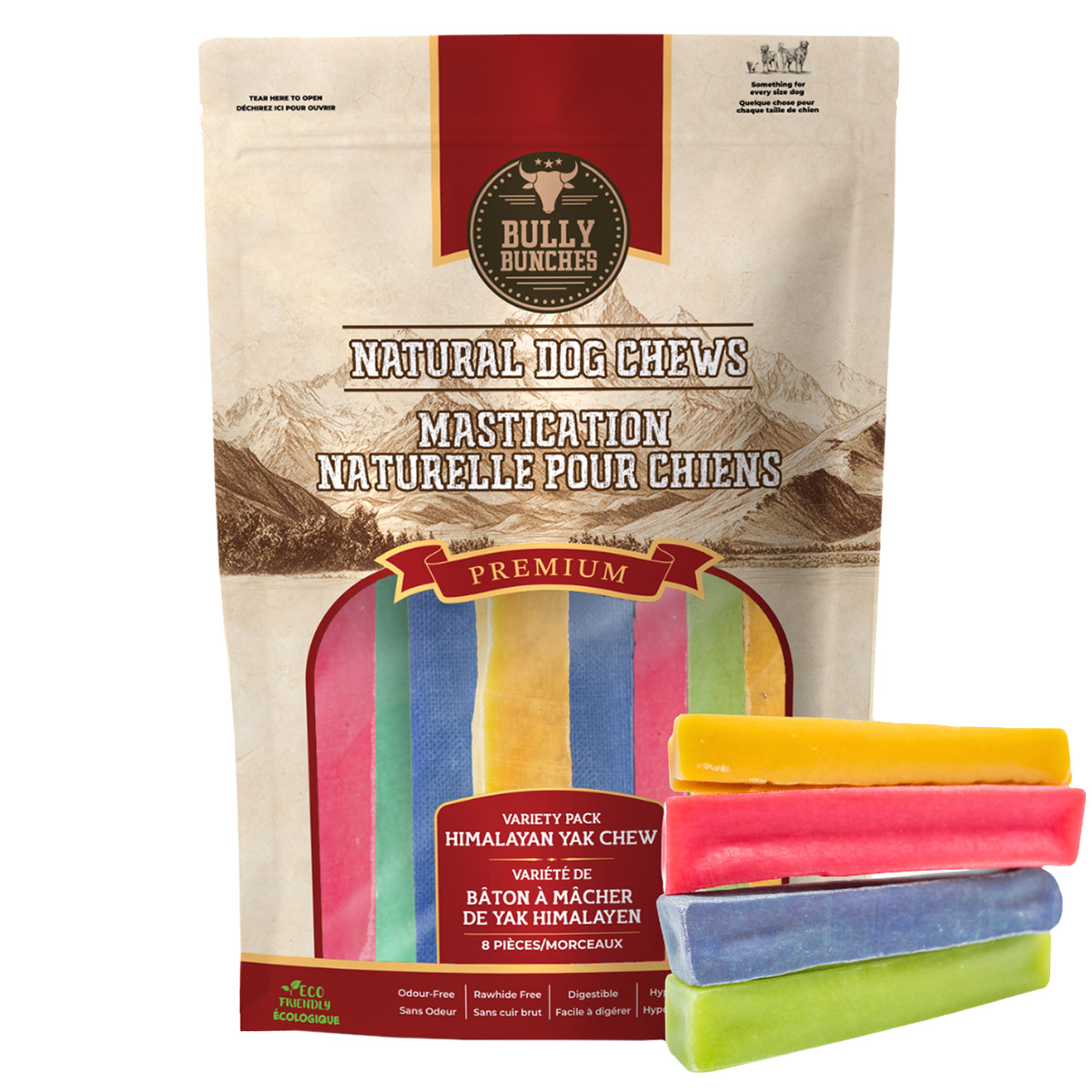 Bully Bunches Premium Himalayan Yak Chew Natural Dog Treats, 8-pack