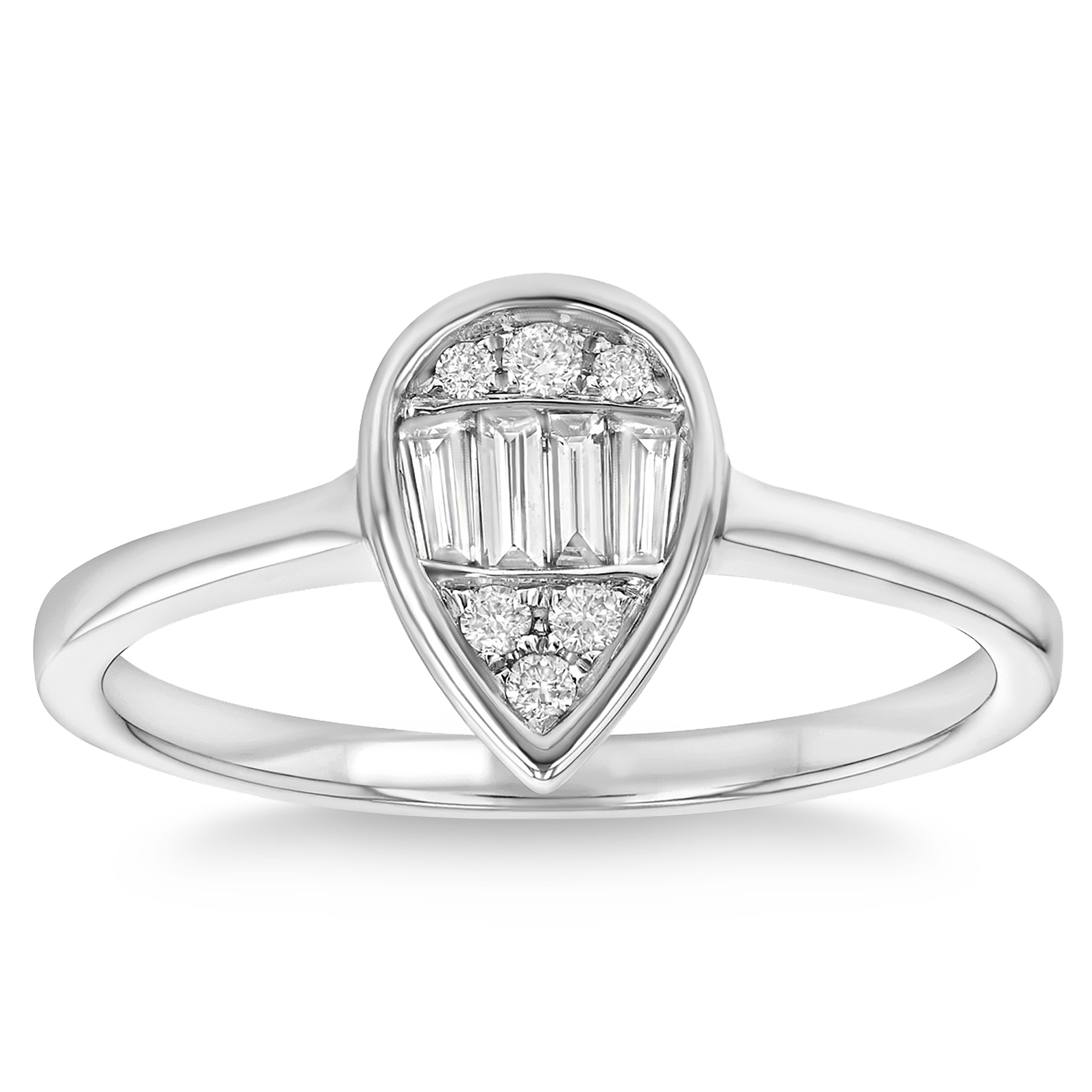 Round Brilliant and Baguette Diamond Pear Shaped Ring (0.13 ctw)