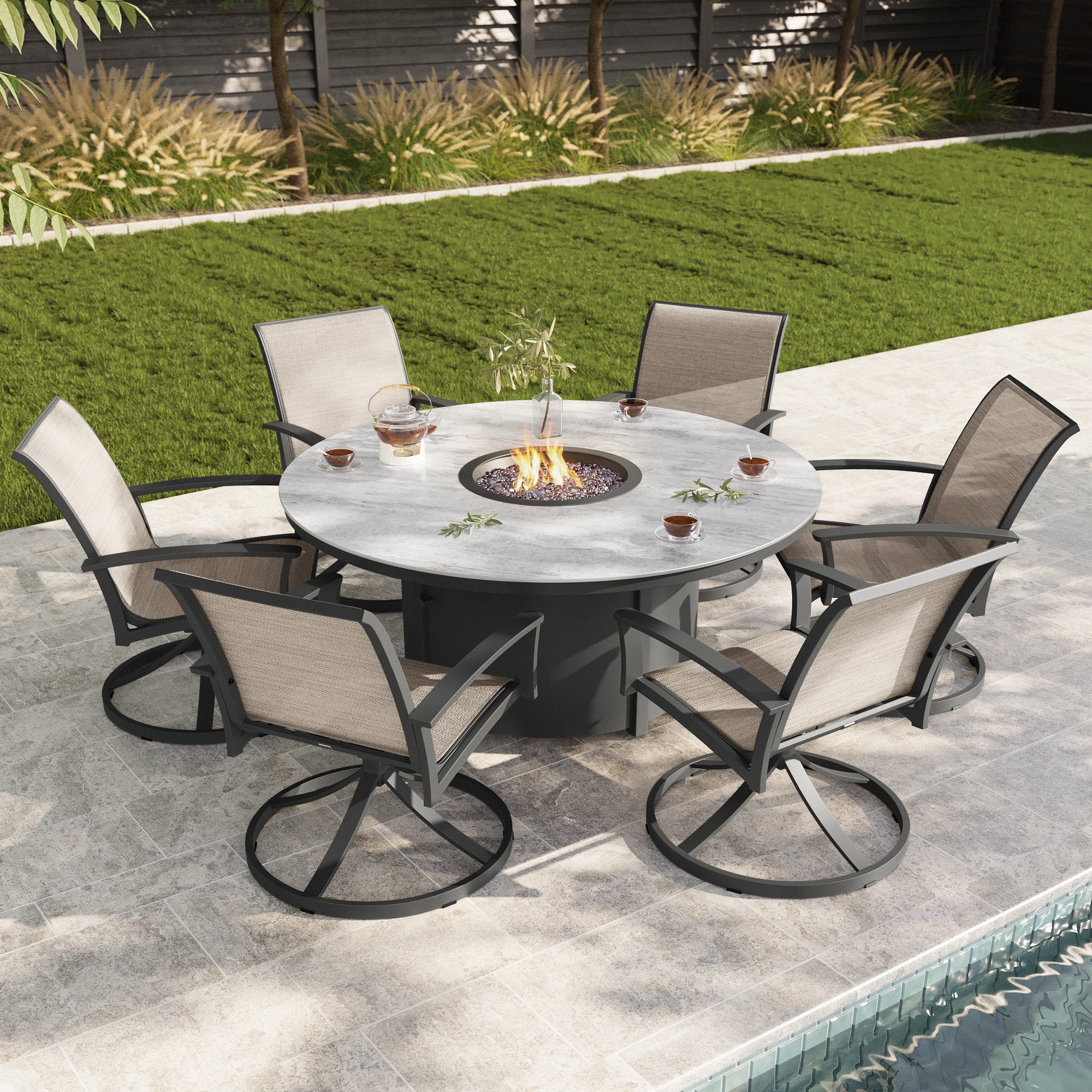Agio Clearfield 7-piece Sling Fire Outdoor Patio Dining Set | Costco