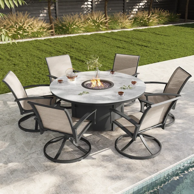 Agio Clearfield 7-piece Sling Fire Outdoor Patio Dining Set
