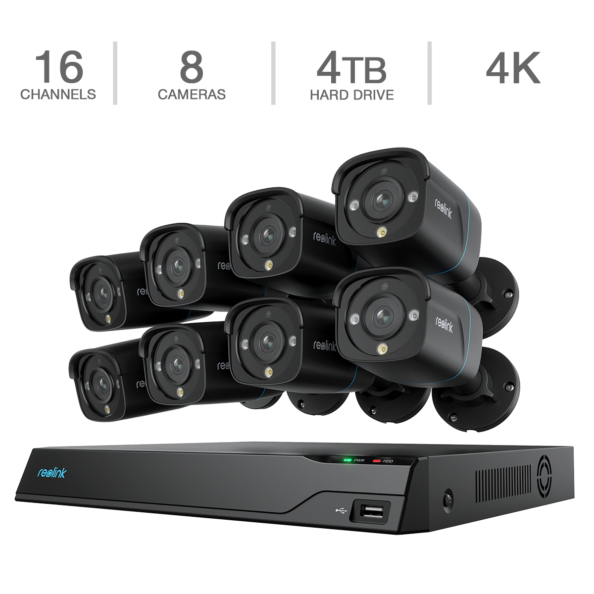 Reolink Advantage Series 4K 16-Channel 4TB NVR Security System with 8 Bullet PoE Cameras