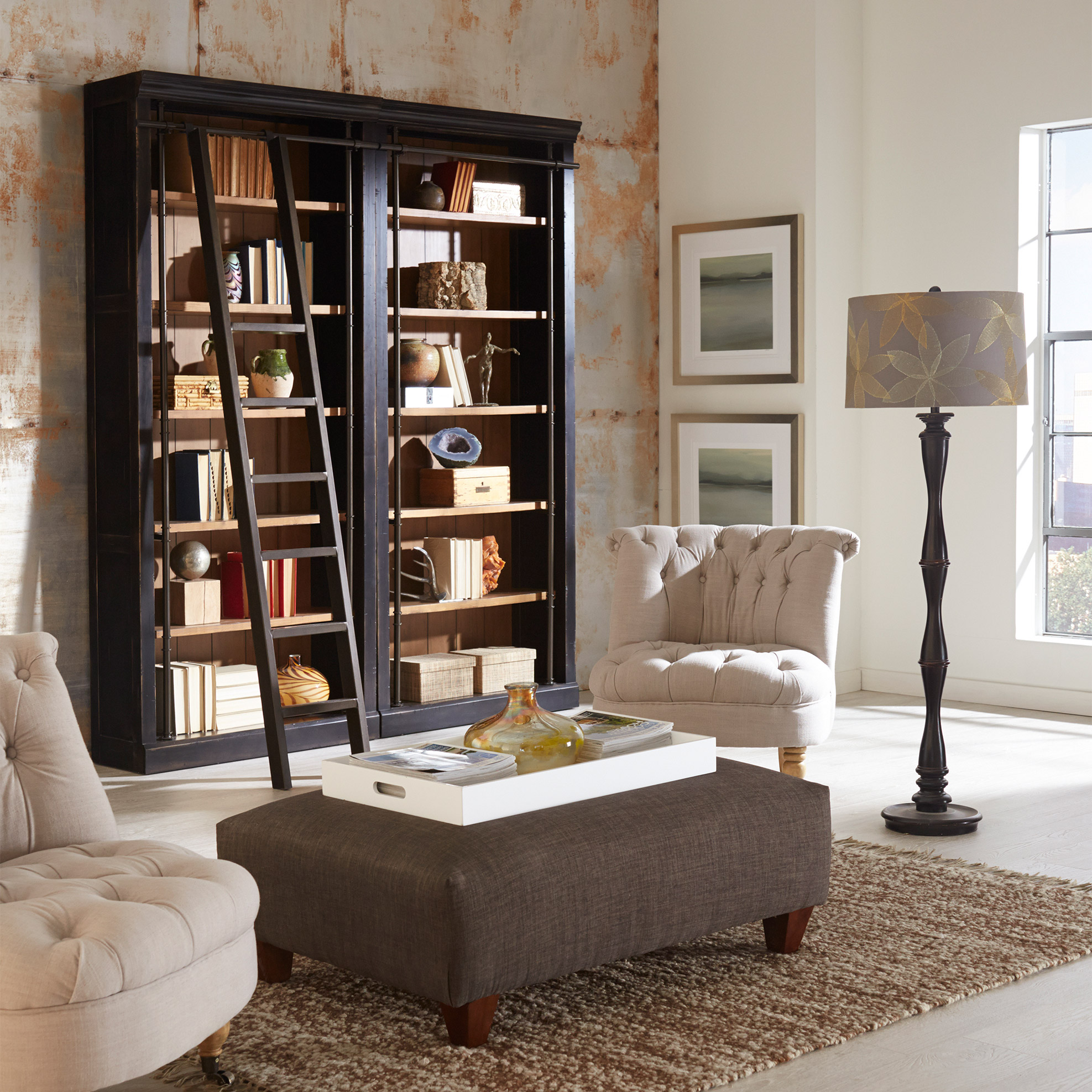 Tuscan 2-piece 94" Bookcase Wall and Ladder