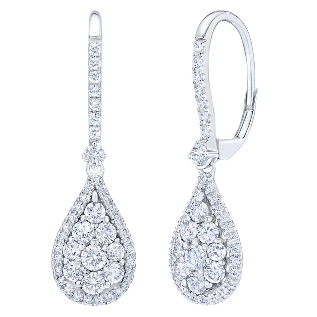 Round Brilliant 1.10 ctw VS2 Clarity, I Color Diamond 14kt White Gold Dangle Earrings