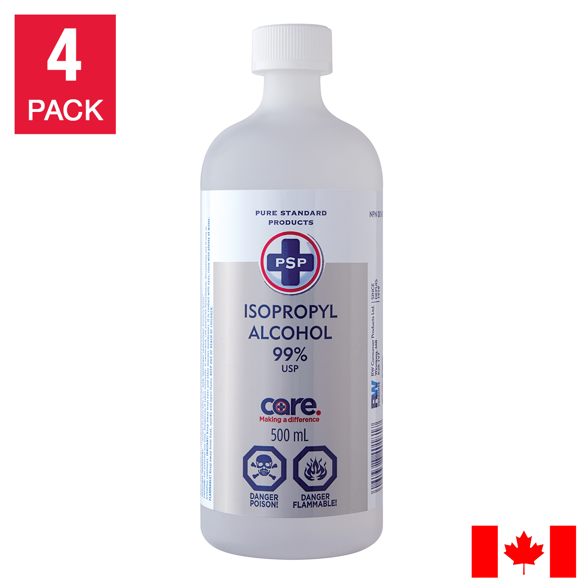 Isopropyl Alcohol 99% Bottles, 4 x 500 mL