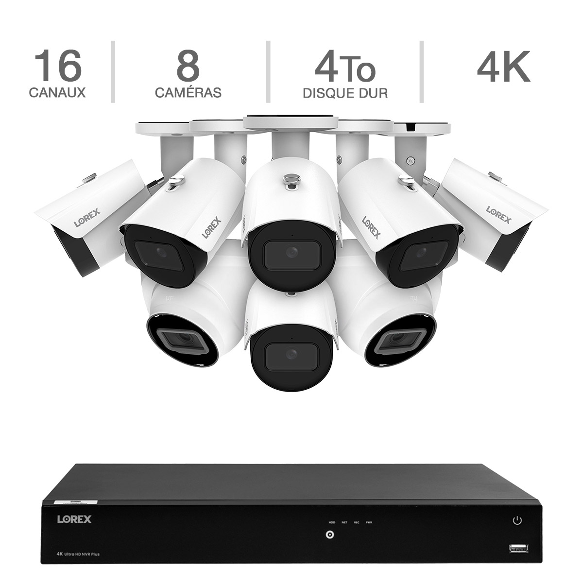 Lorex - Système NVR 4K à 16 canaux et 4 To avec 6 caméras ogivales et 2 caméras à dôme