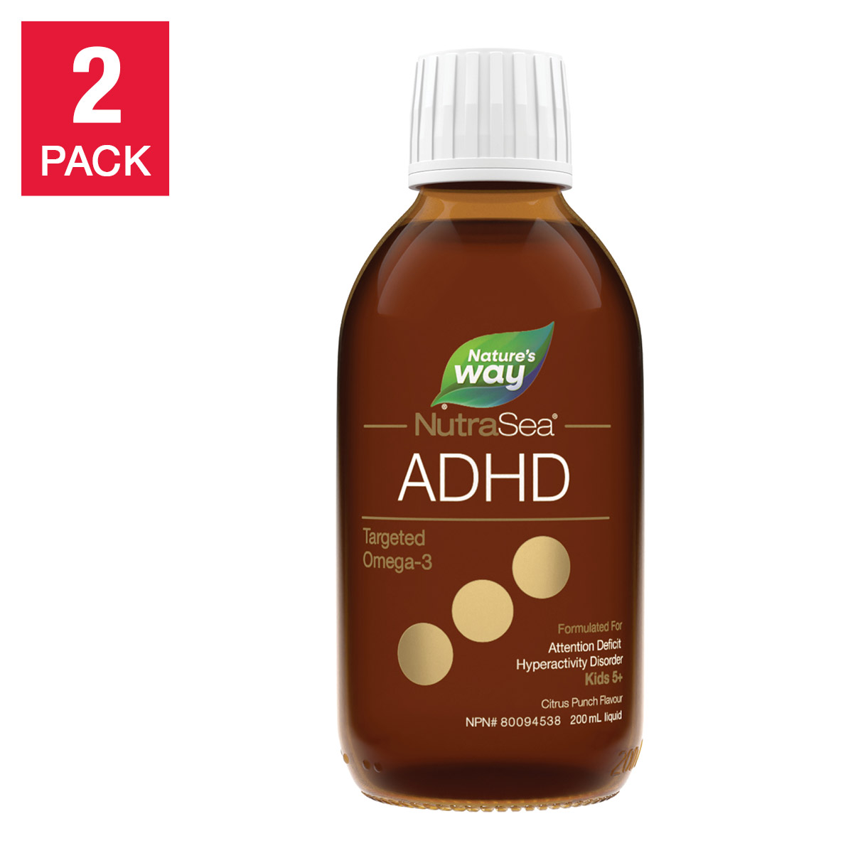 NutraSea ADHD Targeted Omega-3, Citrus Punch Flavour, 2 Bottles of 200 mL