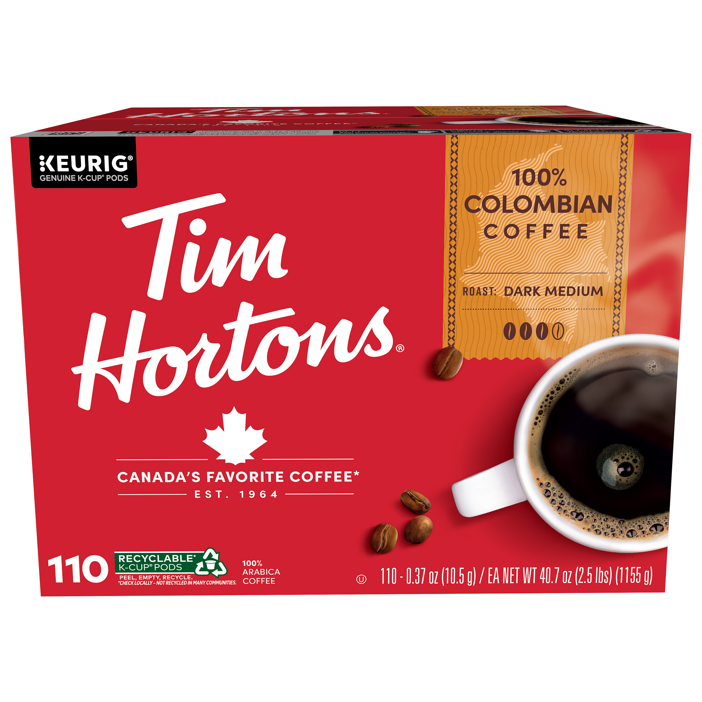 Tim Hortons Coffee 100% Colombian K-Cup Pod  110-Count
