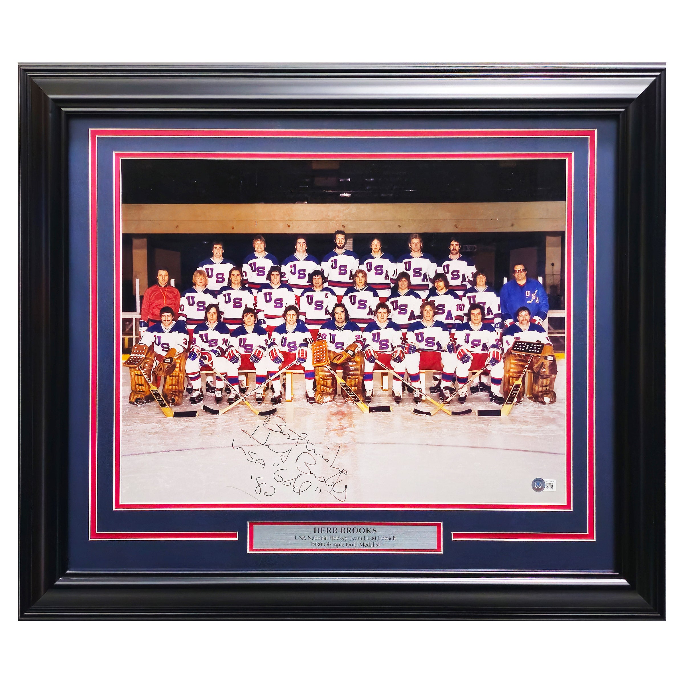 【極美品・廃盤・レア】■HOORSENBUHS■WALL CLASSIC■US7 Herb Brooks Autographed Framed Photo 