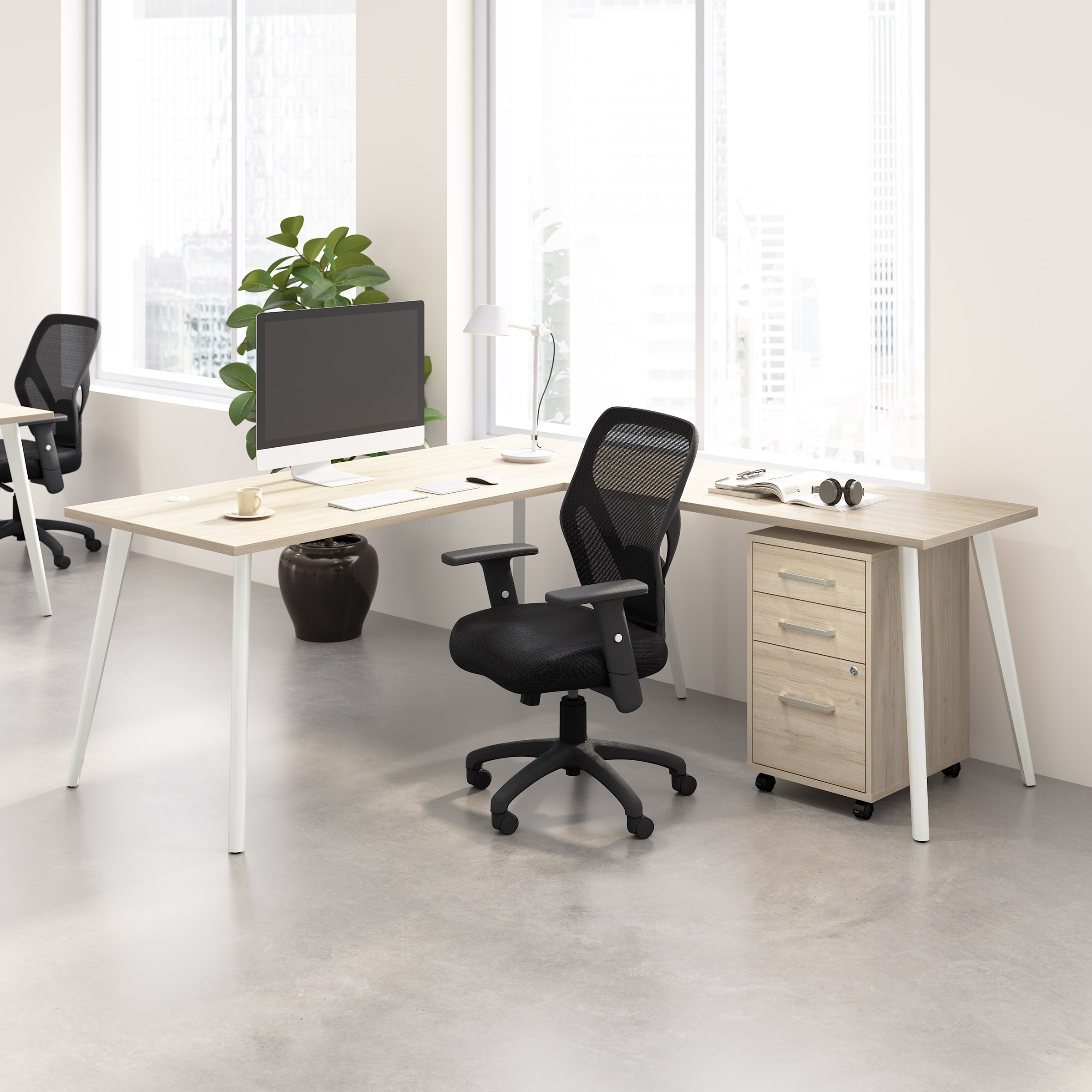 Office Pro Strive L-shaped Desk with Mobile File Cabinet