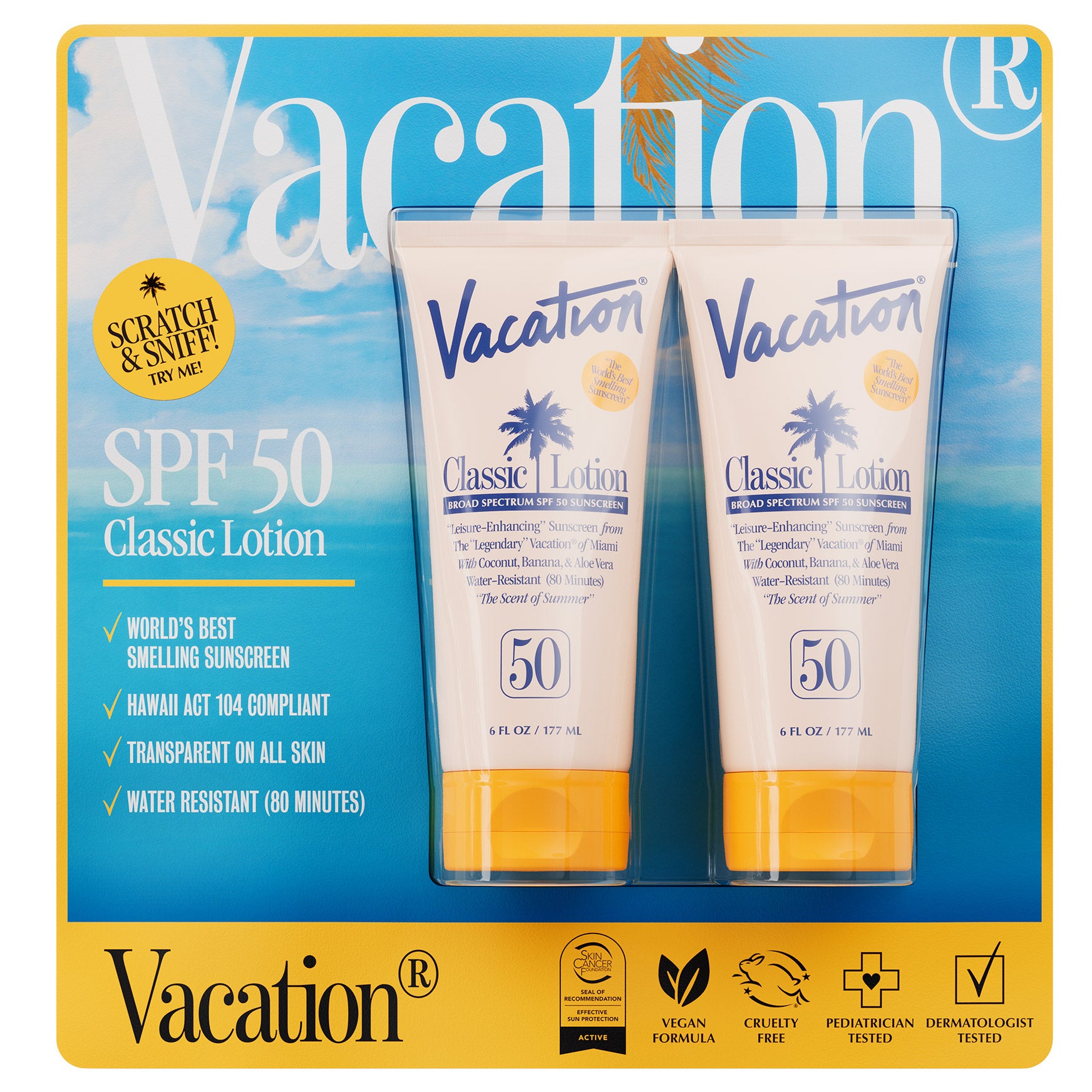 Vacation Classic Sunscreen Lotion, SPF 50, 6 fl oz Duo | Costco