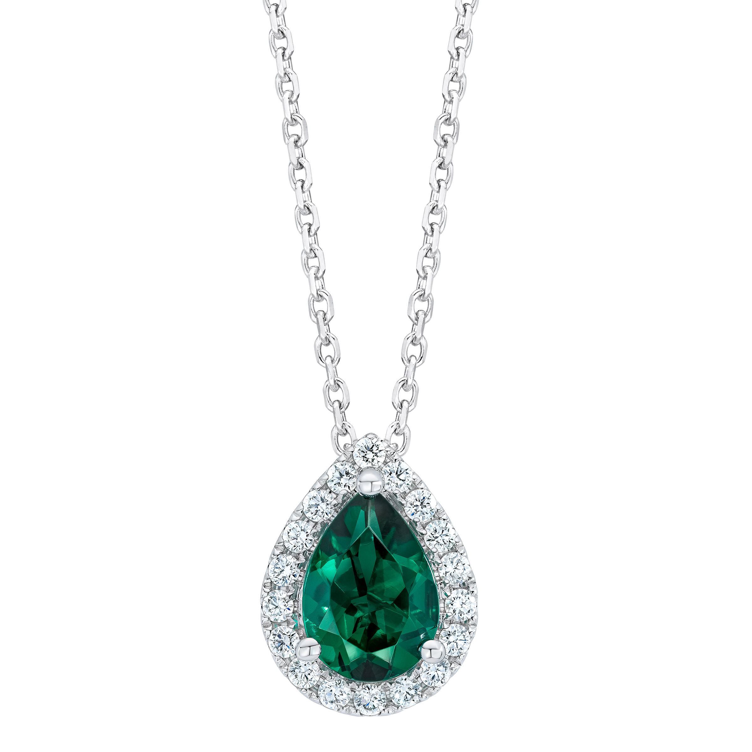 Pear Cut Lab Created Emerald and Diamond Pendant (0.30 ctw) 