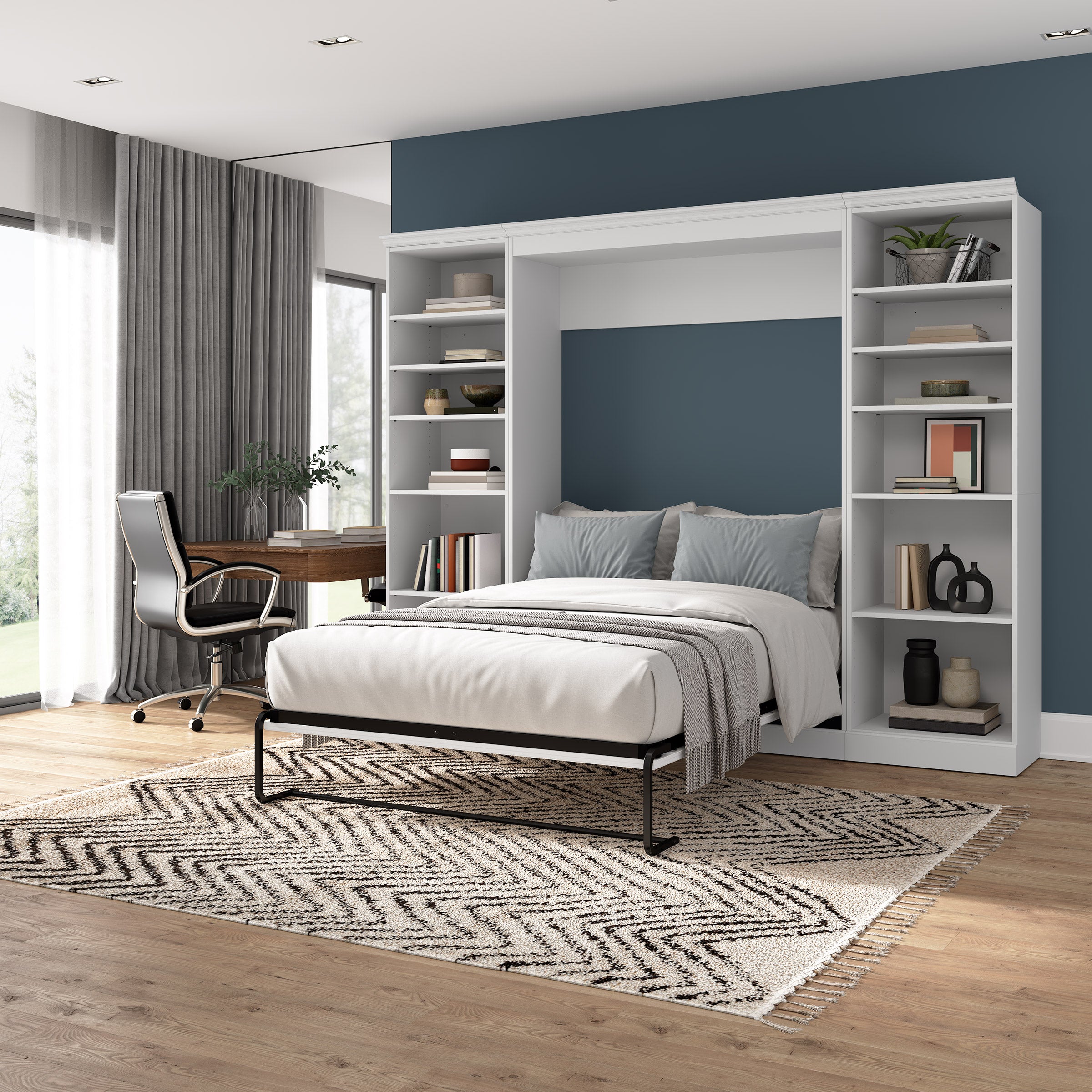 Bestar Audrea Full Wall Bed with Two 25" Storage Units in White
