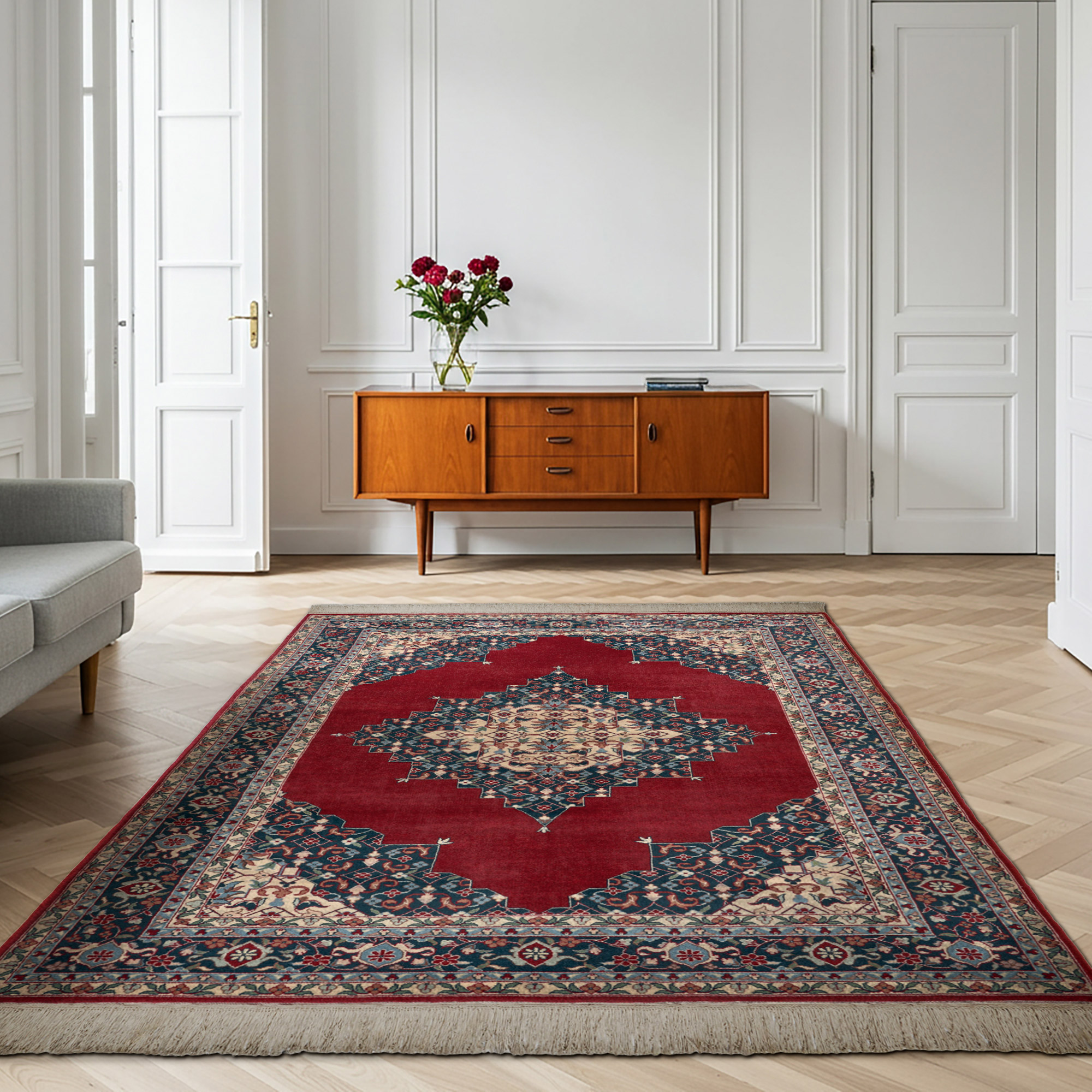Montacute Hand Knotted Rug Collection, Diamond Medallion Redfield Red ...