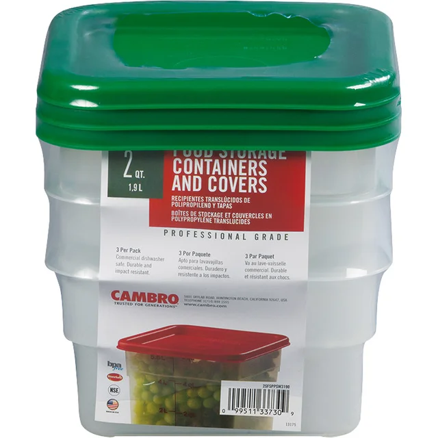Cambro Camsquare 2 Qt Storage Container with Lid, 3 Pack