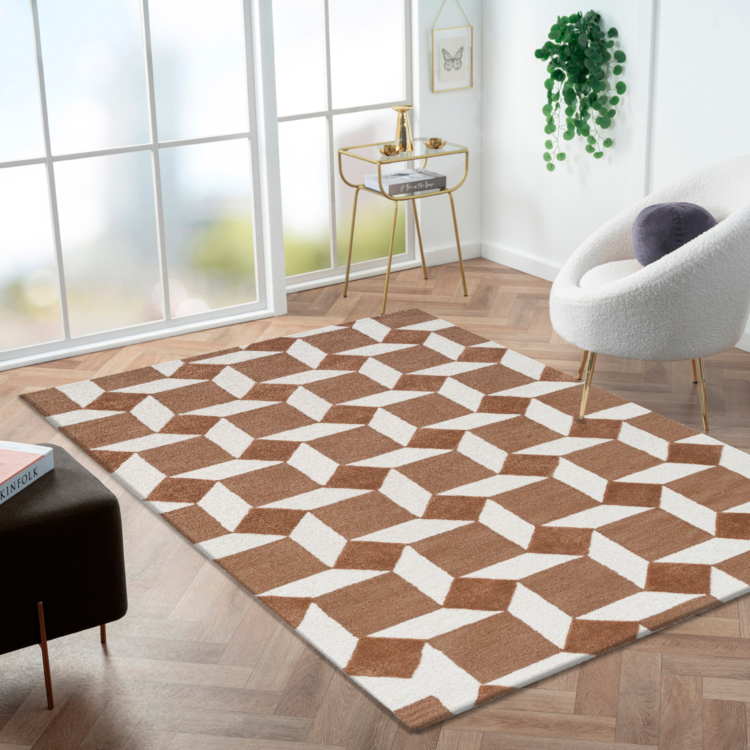 Obeetee Retro Hand Tufted Wool Area Rug  Nova Rust