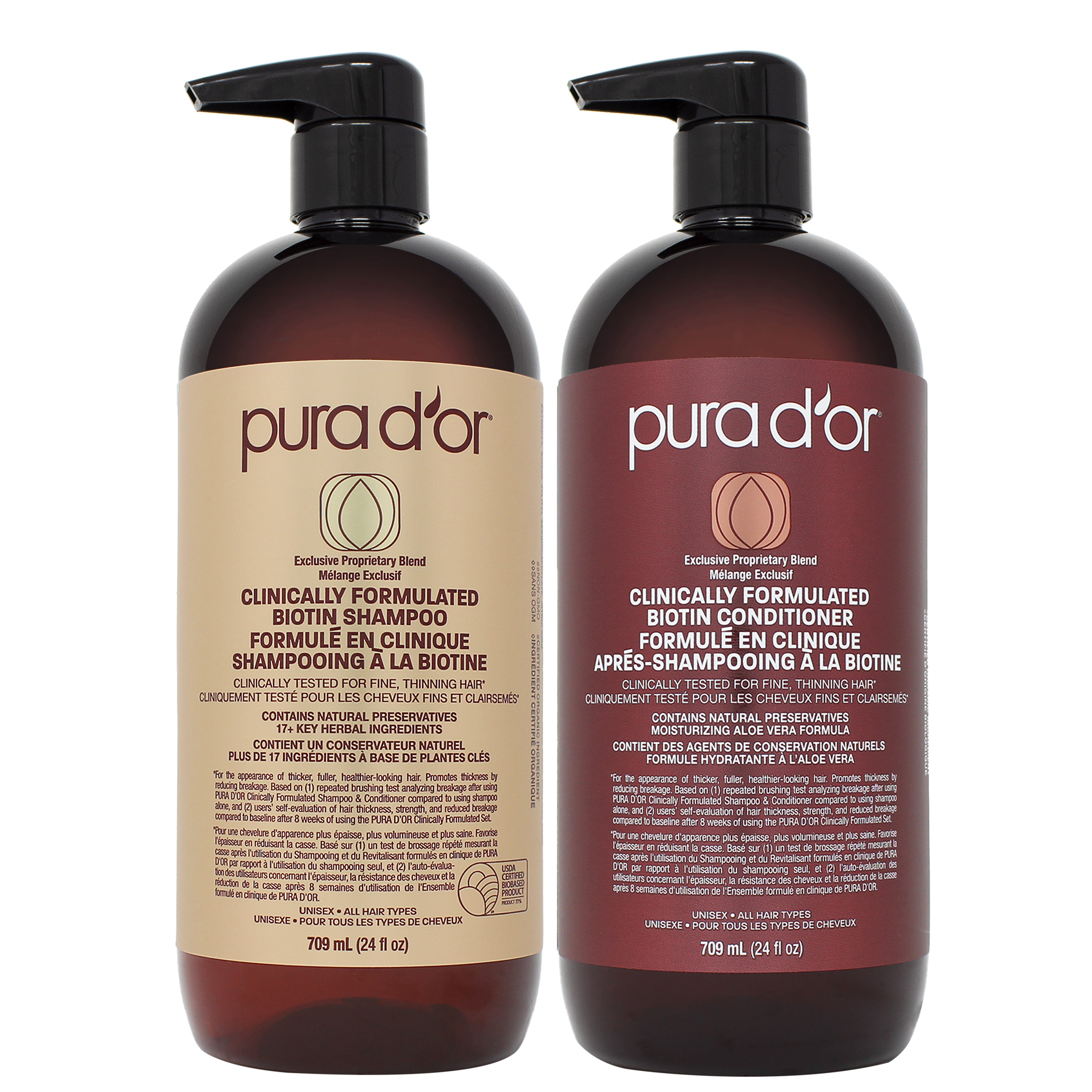 PURA D'OR Clinically Formulated Biotin Shampoo & Conditioner  2 x 709 mL