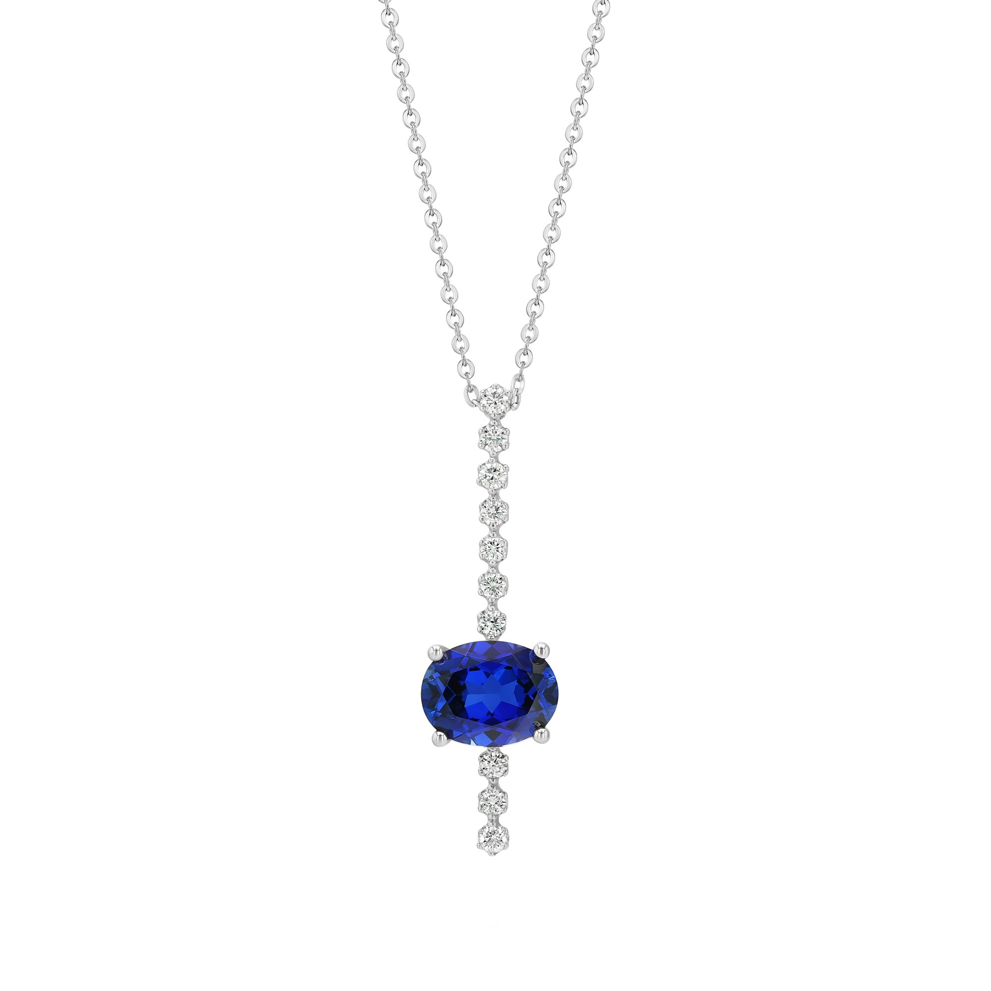 Oval Cut Lab Created Sapphire and Diamond Pendant (0.19 ctw)