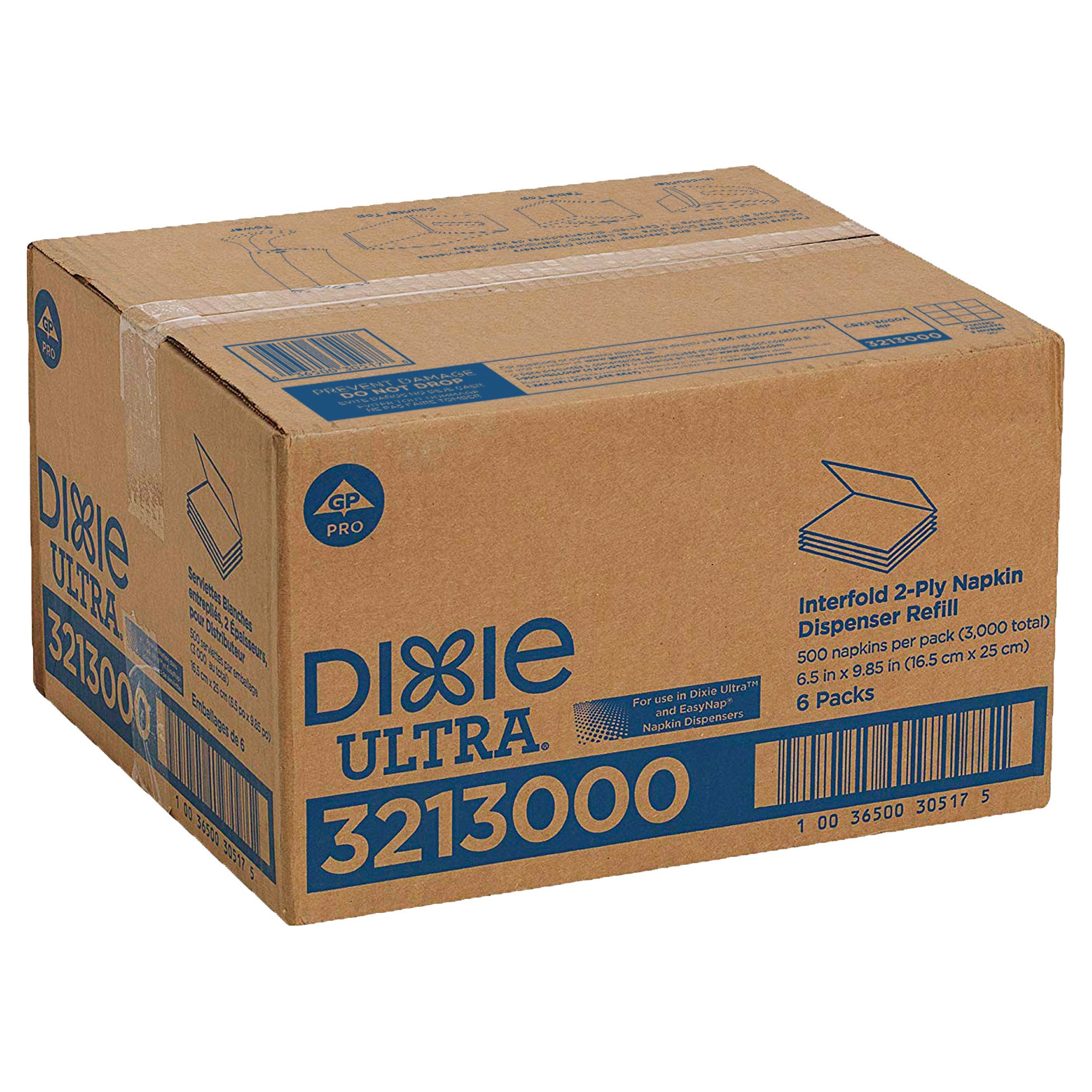 Dixie Ultra Interfold Dispenser Paper Napkins, 2-Ply, 500-count, 6