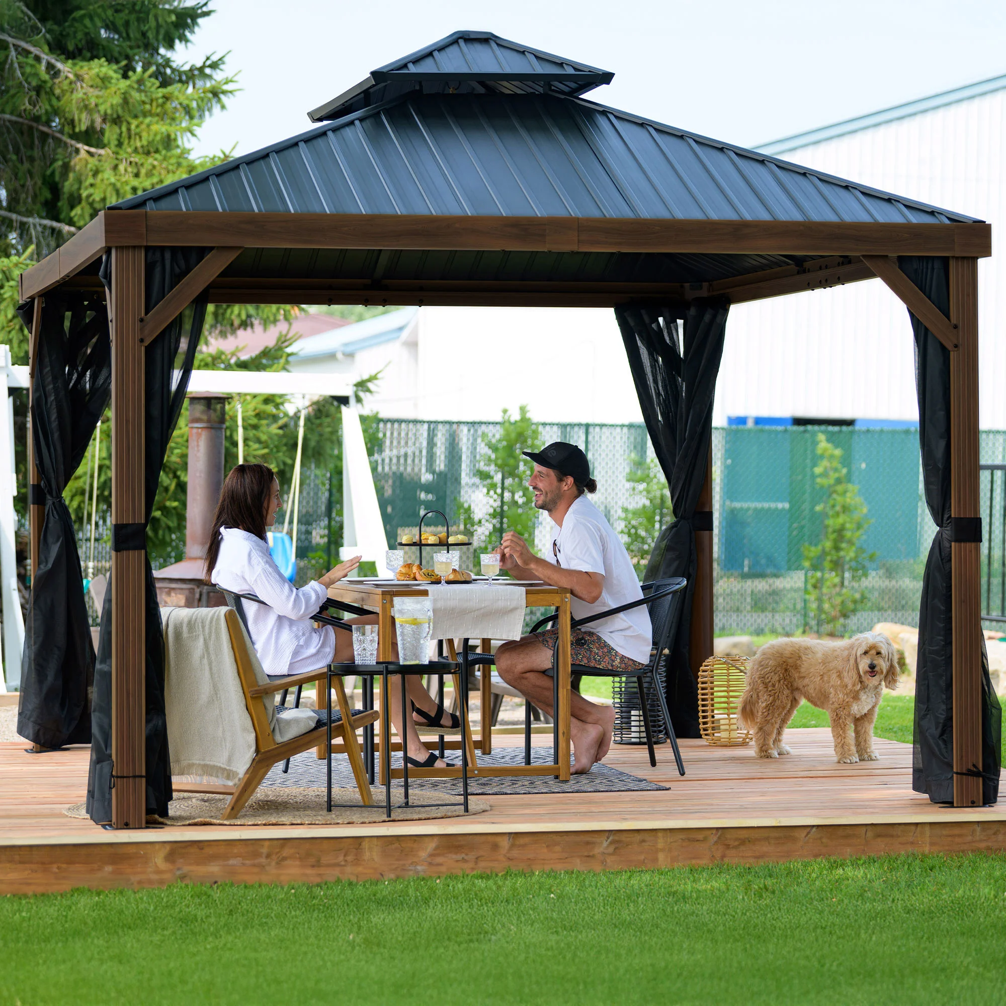 【CALMA STOR】BIRD HAUS UNAK H.A.K.U MAICO Dunham Aluminum Gazebo with Wood Finish | Costco
