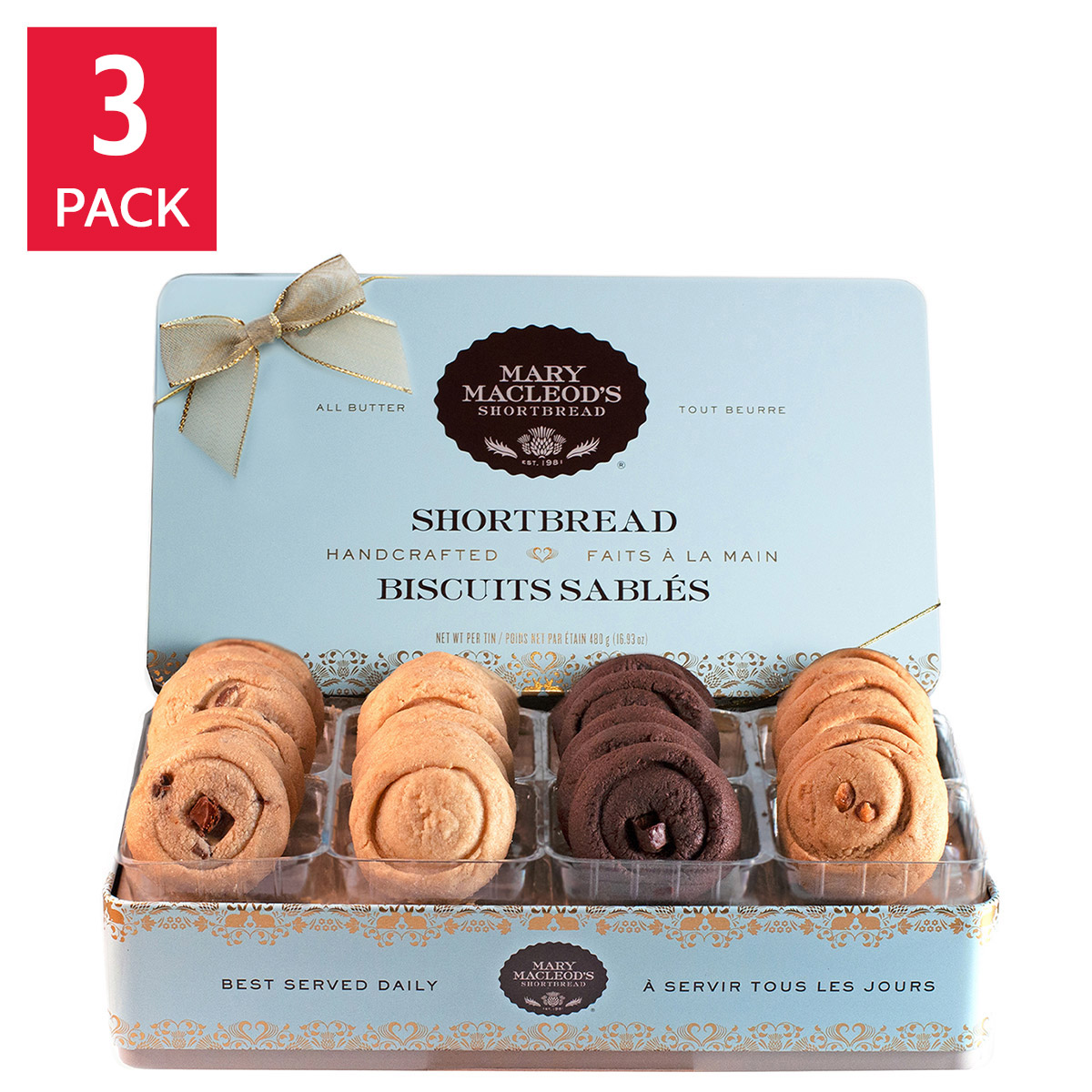 Mary Macleod's Shortbread Cookie Tins, Variety Pack, 3 x 24 Cookies ...