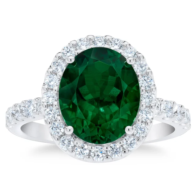 Lab Created Emerald and Diamond 14kt White Gold Ring