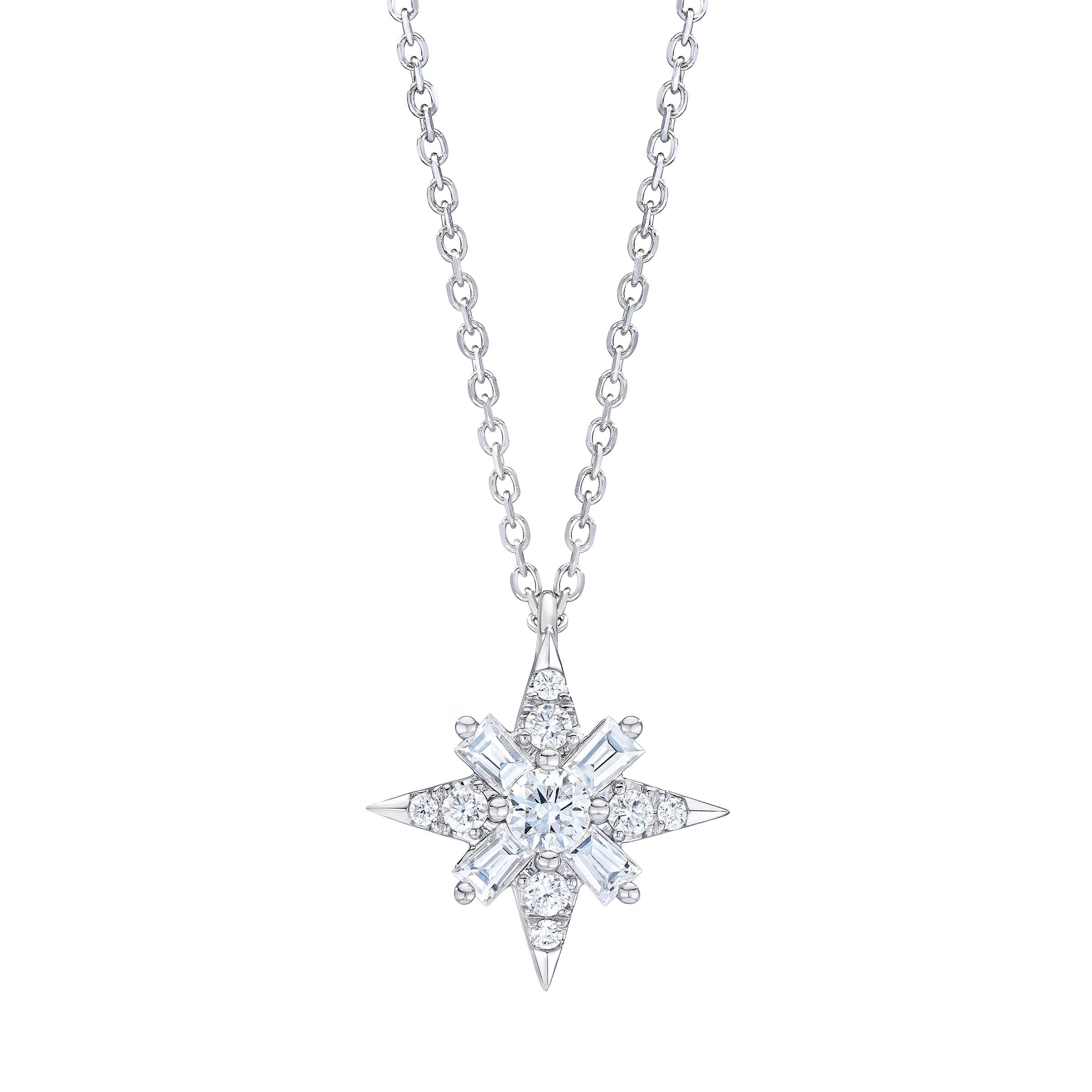 Round Brilliant and Tapered Baguette Diamond North Star Pendant (0.50 ctw)