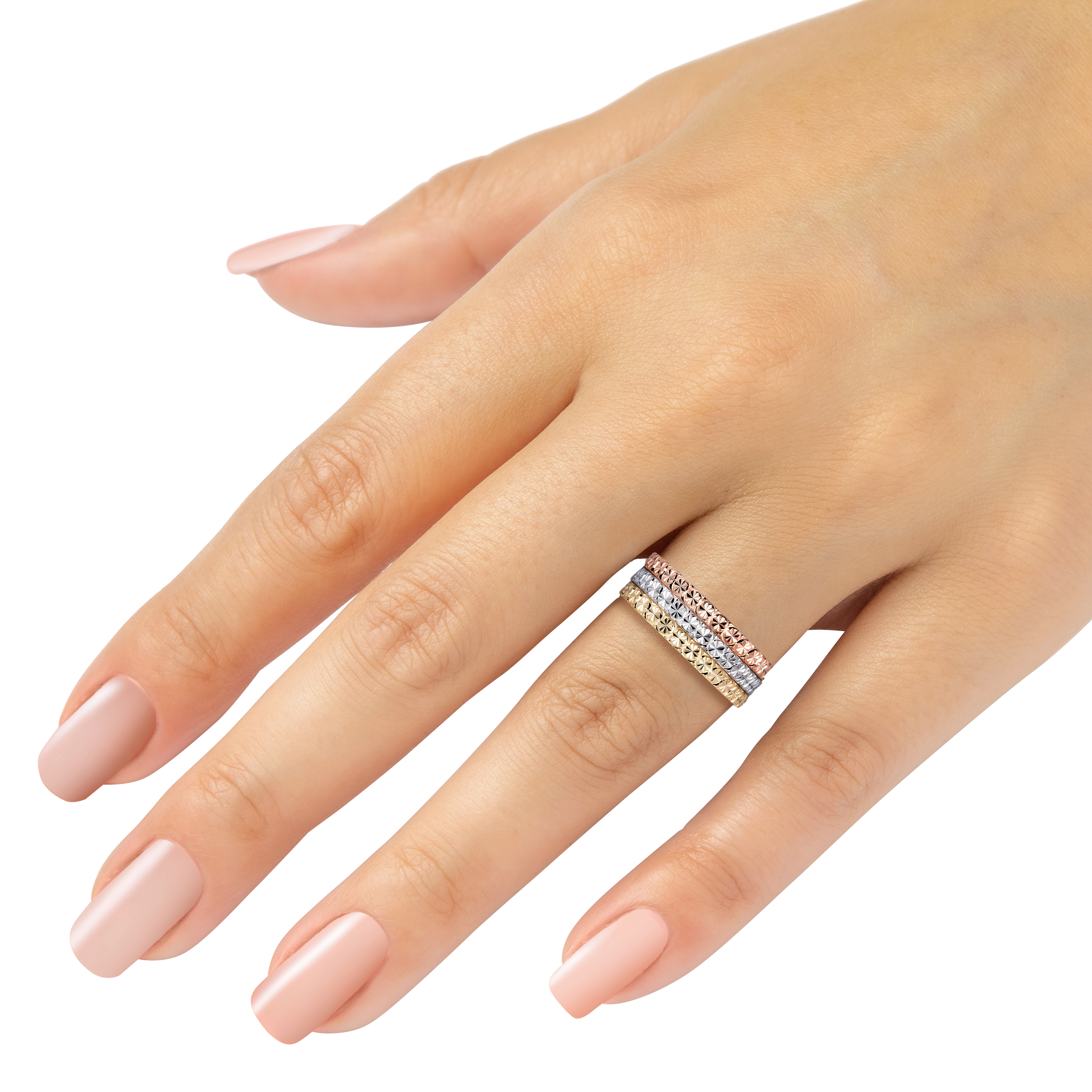 Diamond Cut 3 Band Ring in Three Tone Gold | Costco