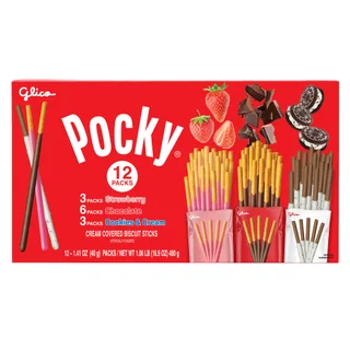 Glico Pocky Cream Covered Biscuit Sticks, Variety Pack, 1.41 oz, 12-count