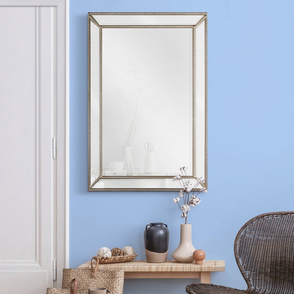 Rectangular Mirror with Beaded Frame and Antique Brass Rectangular Mirror with Beaded Frame and Antique Brass