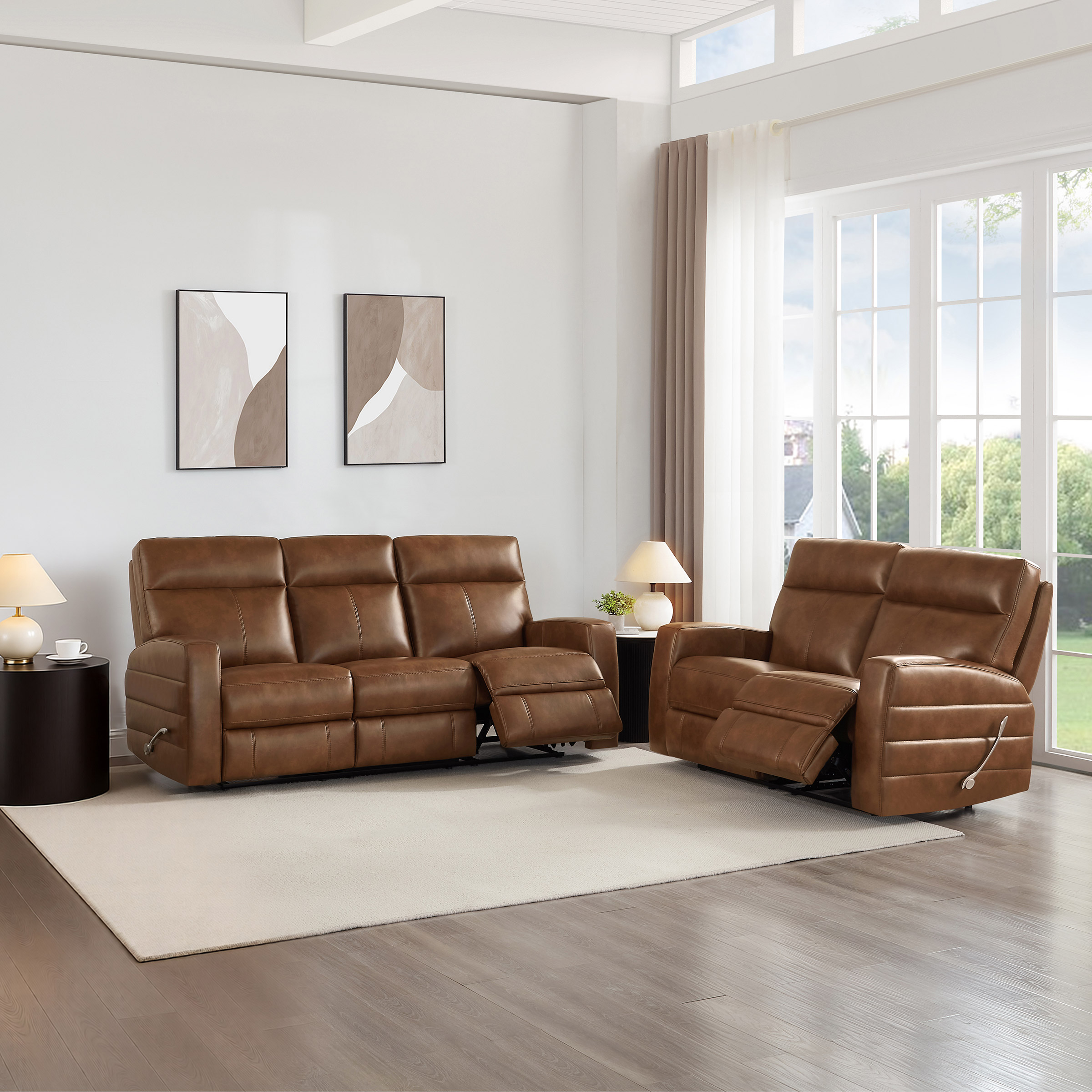 Prospera Home Jacklyn Top Grain Leather Manual Reclining Sofa and