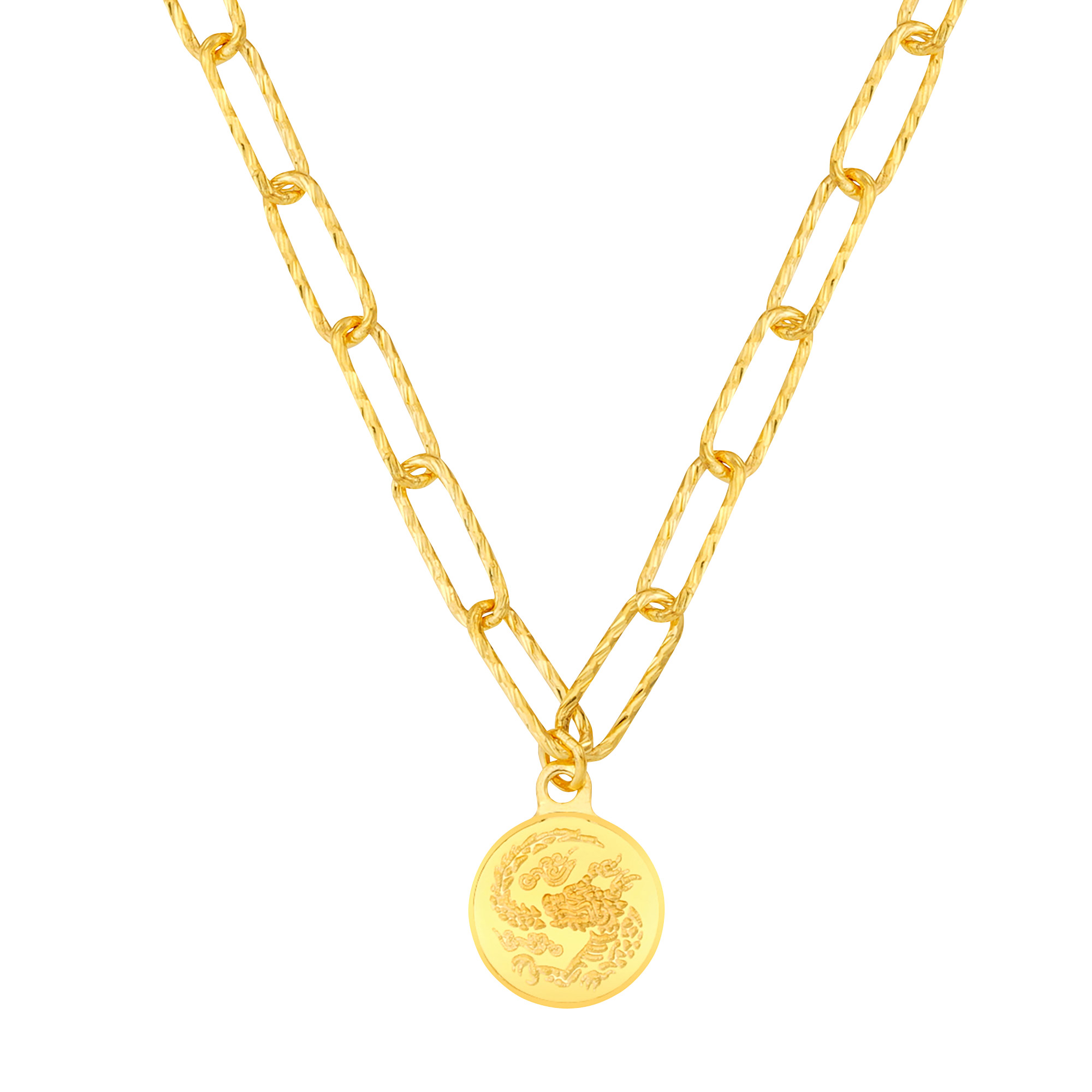 Coin Charm Paperclip Necklace in 24-kt Yellow Gold