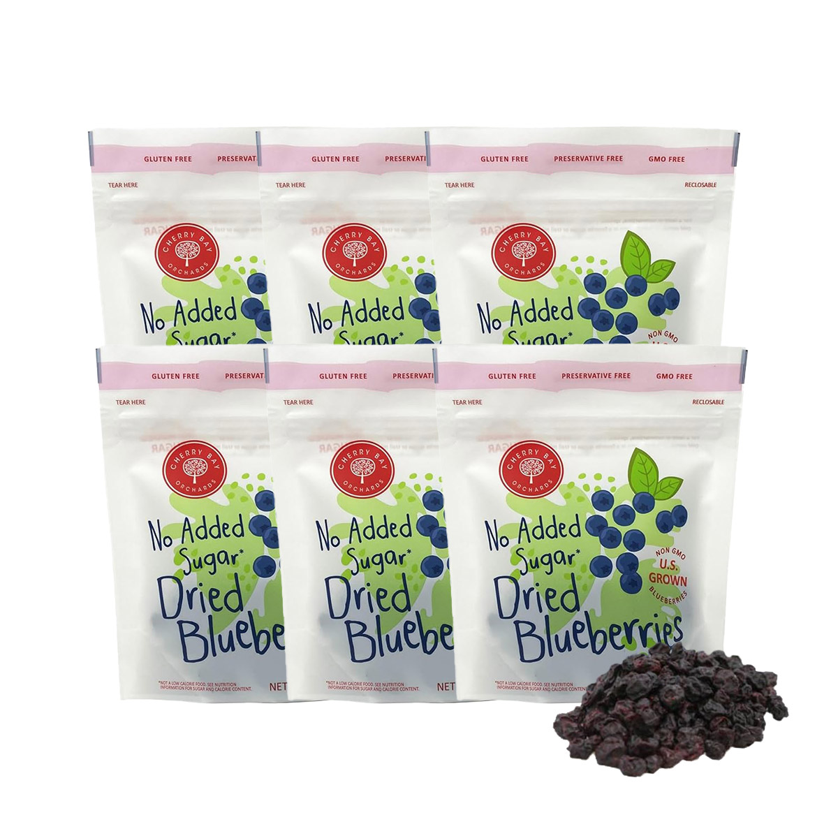Cherry Bay Orchards No-Added Sugar Dried Blueberries  3 oz.  6-pack  18 oz. Total