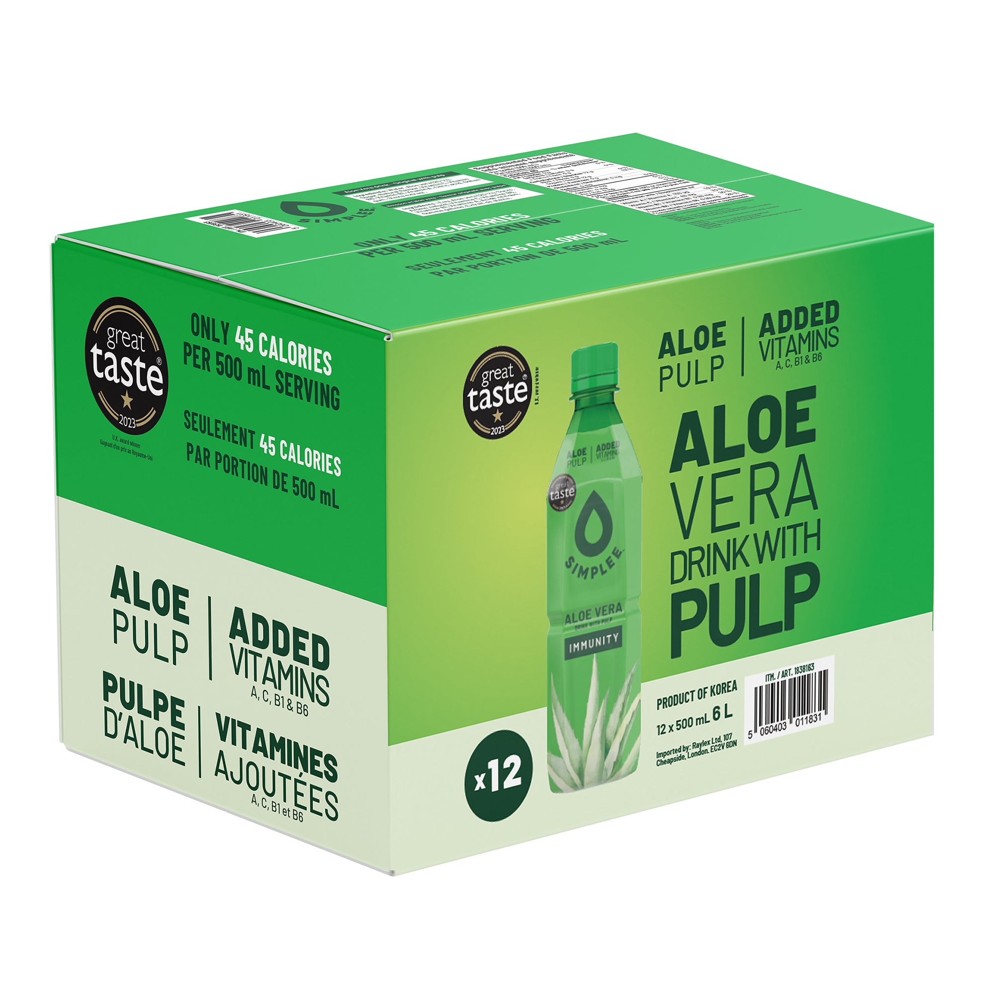 Simplee Aloe Vera Drink with Pulp, 12 x 500 mL | Costco