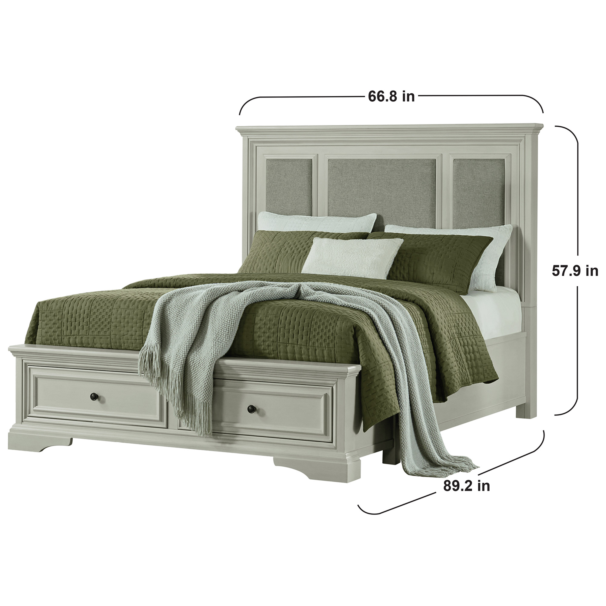 Anistyn Wood Bed Frame with Upholstered Headboard, Gray Finish