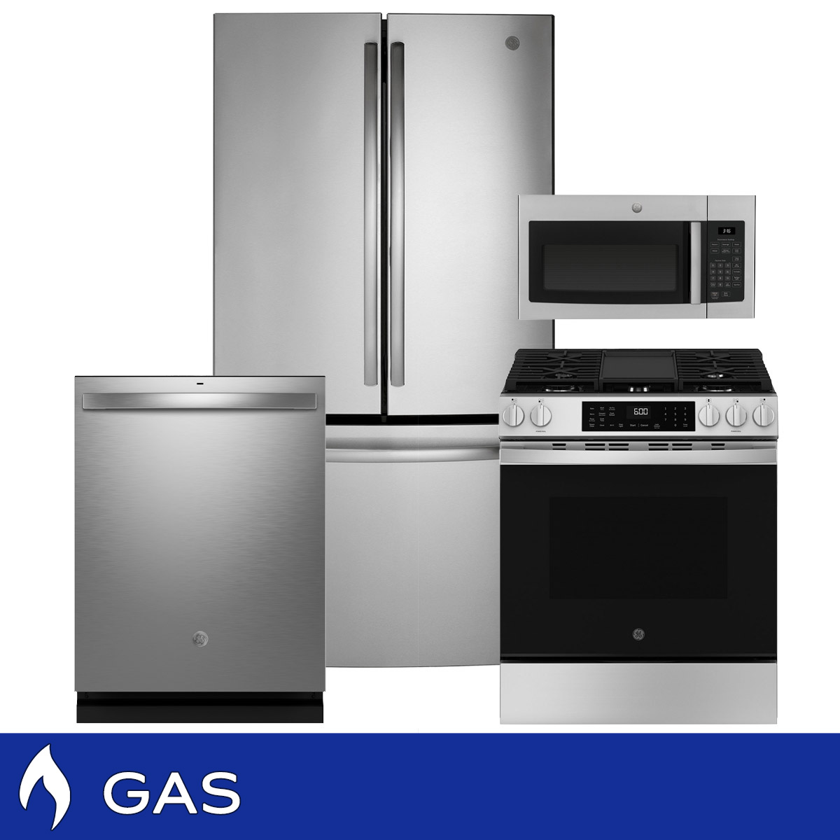 GE 4-piece GAS Kitchen Package with 27 cu. ft. French Door
