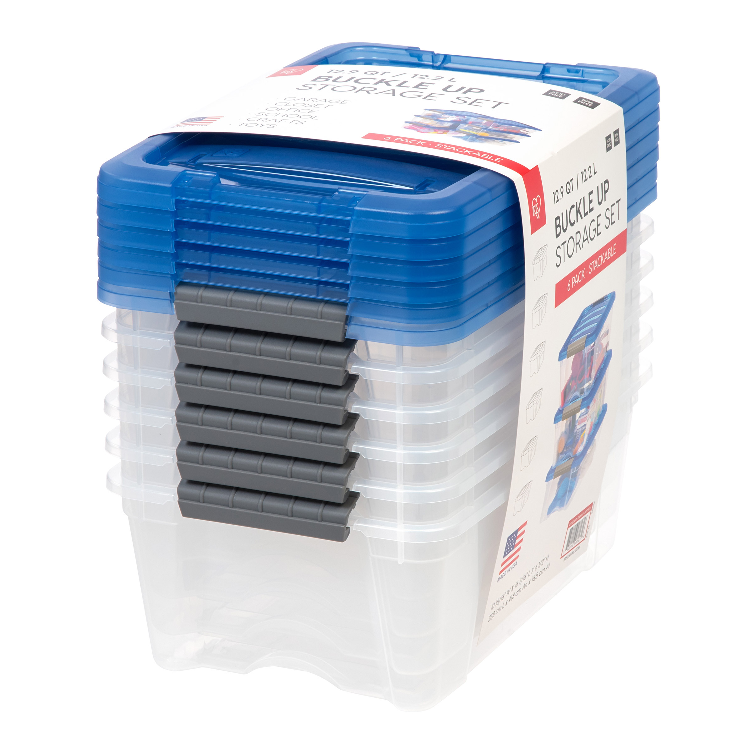 Iris 12.2L Buckle Up Clear Containers, Pack of 6