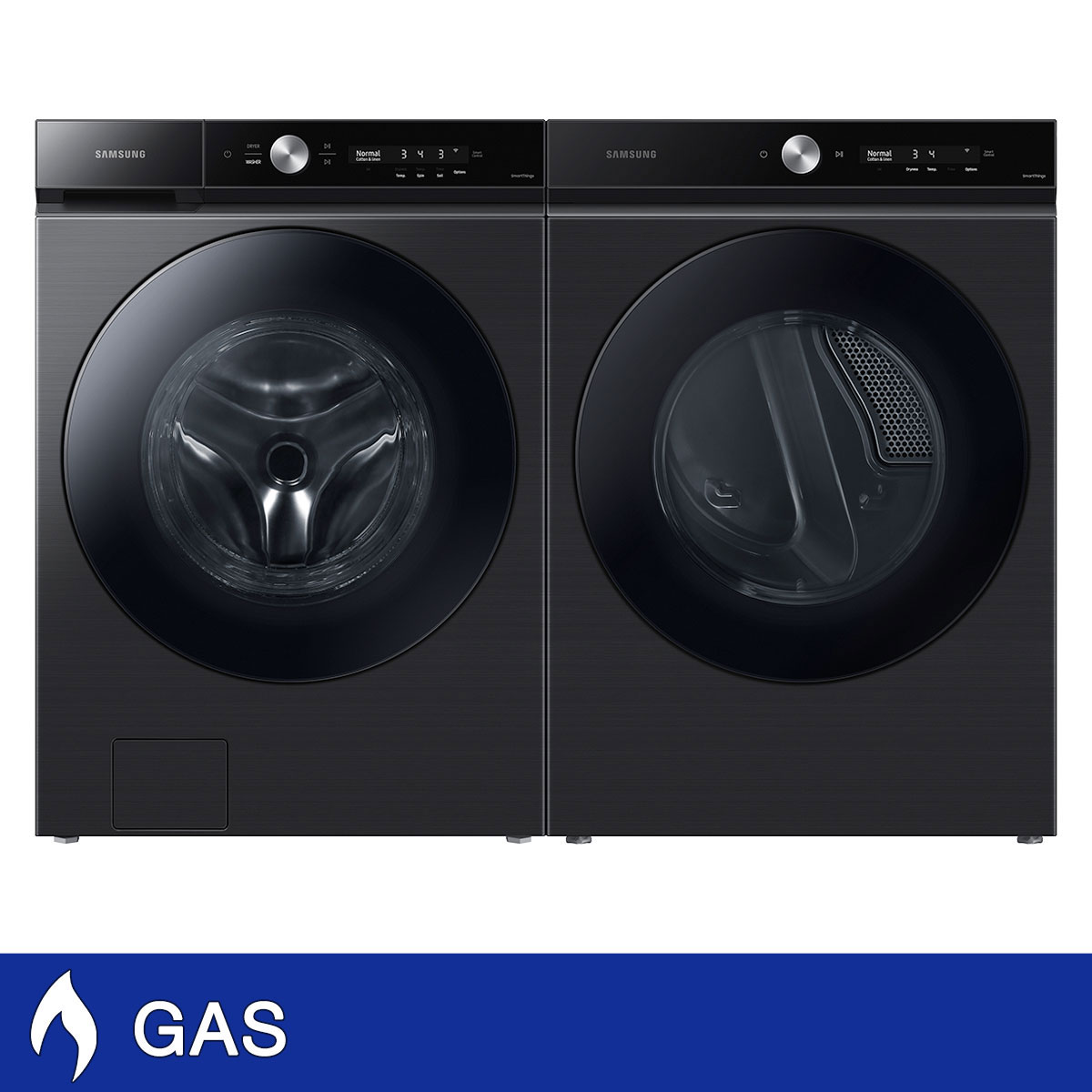 Samsung 5.3 cu. ft. Bespoke Ultra Capacity Front Load Washer with Super Speed Wash and 7.6 cu. ft. Ultra Capacity GAS Dryer 
