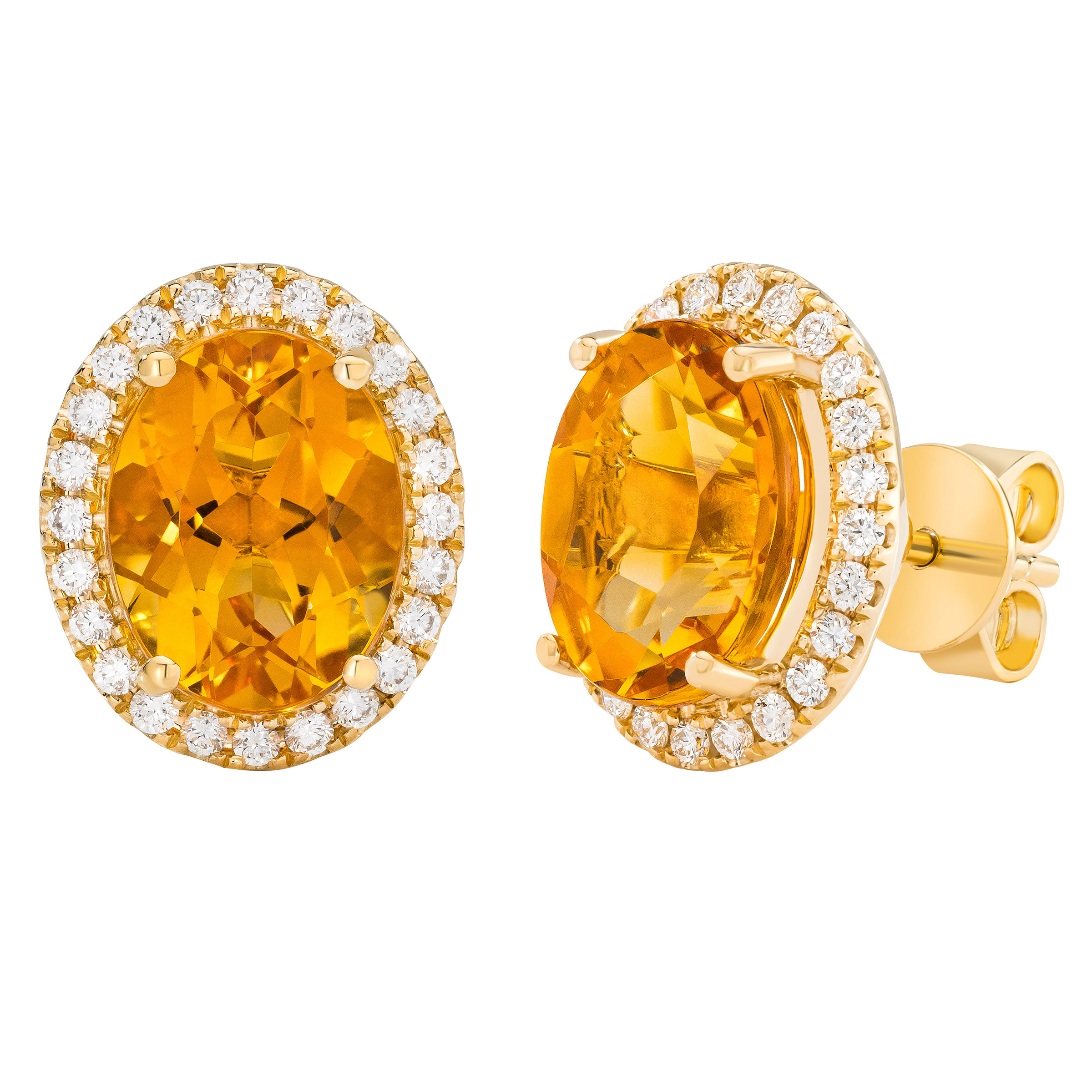 Oval Cut Citrine and Diamond Earrings (0.28 ctw)