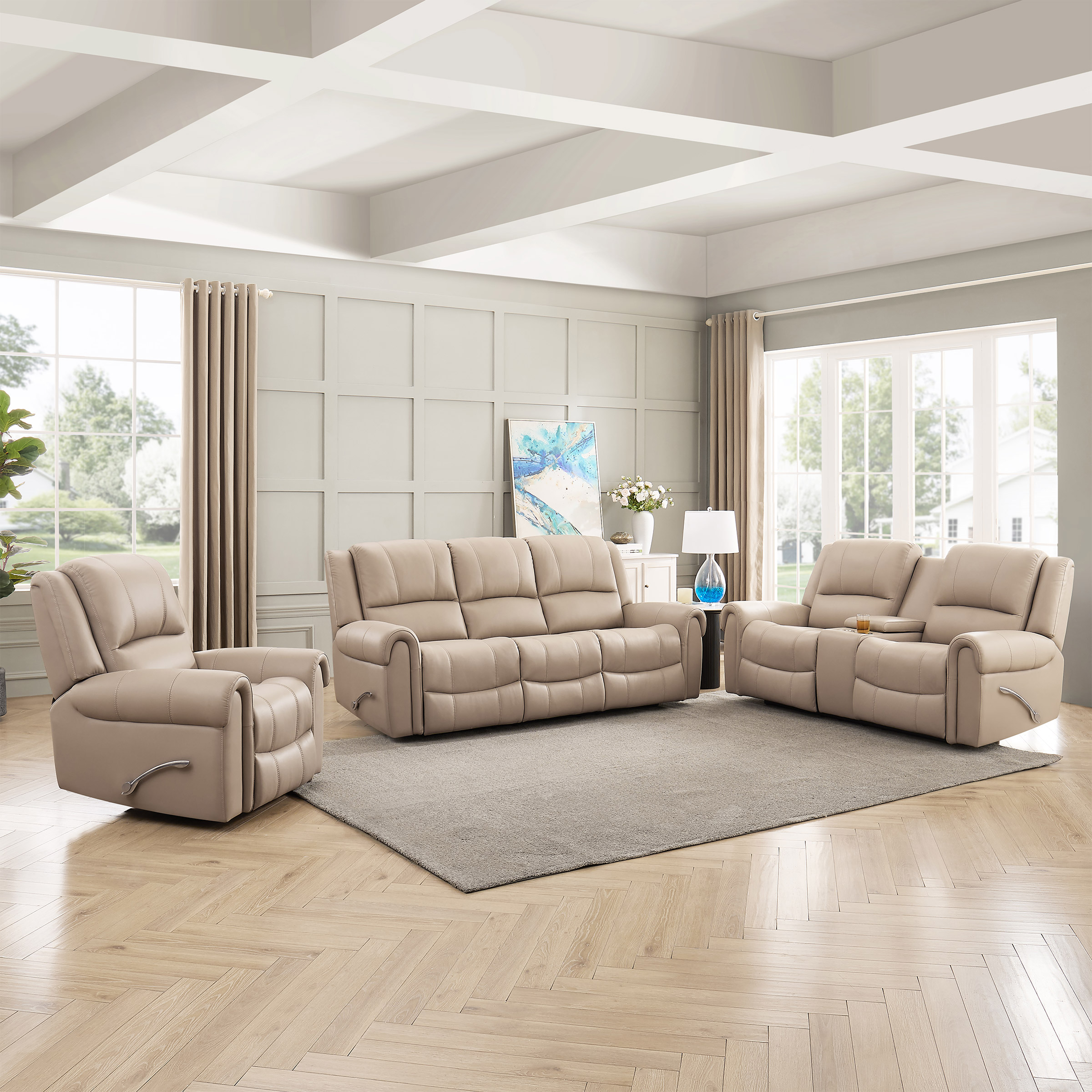 Prospera Home Santa Fe Top-grain Leather Sofa, Loveseat and Chair with Manual Recline