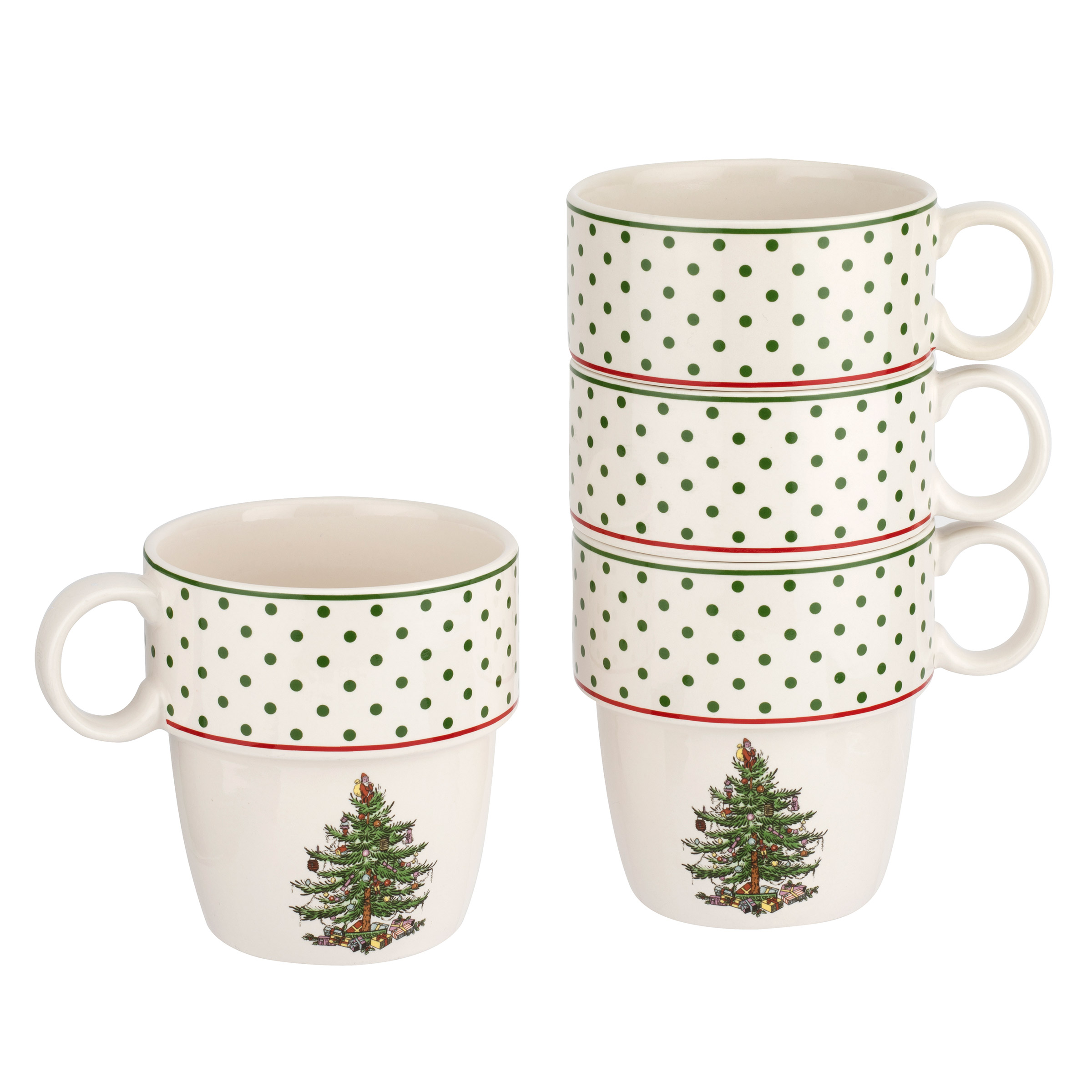 Spode Christmas Tree Collection, Polka Dot  - Stacking Mugs, 4-pieces