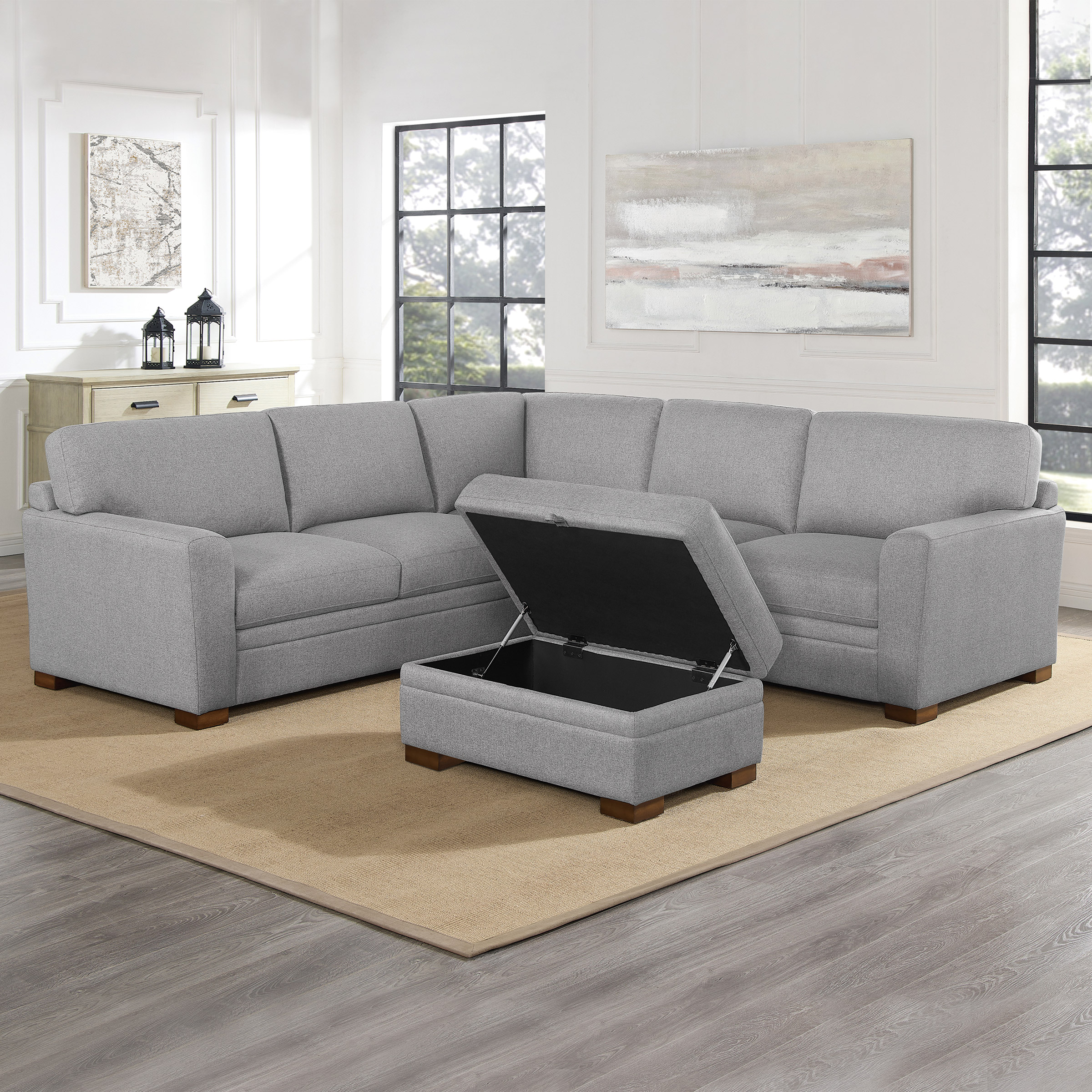 Thomasville Langdon 3-piece Fabric Sectional with Storage Ottoman