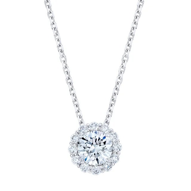 Round Brilliant 1.30 ctw VS2 Clarity, G Color Diamond 18kt White Gold Halo Necklace
