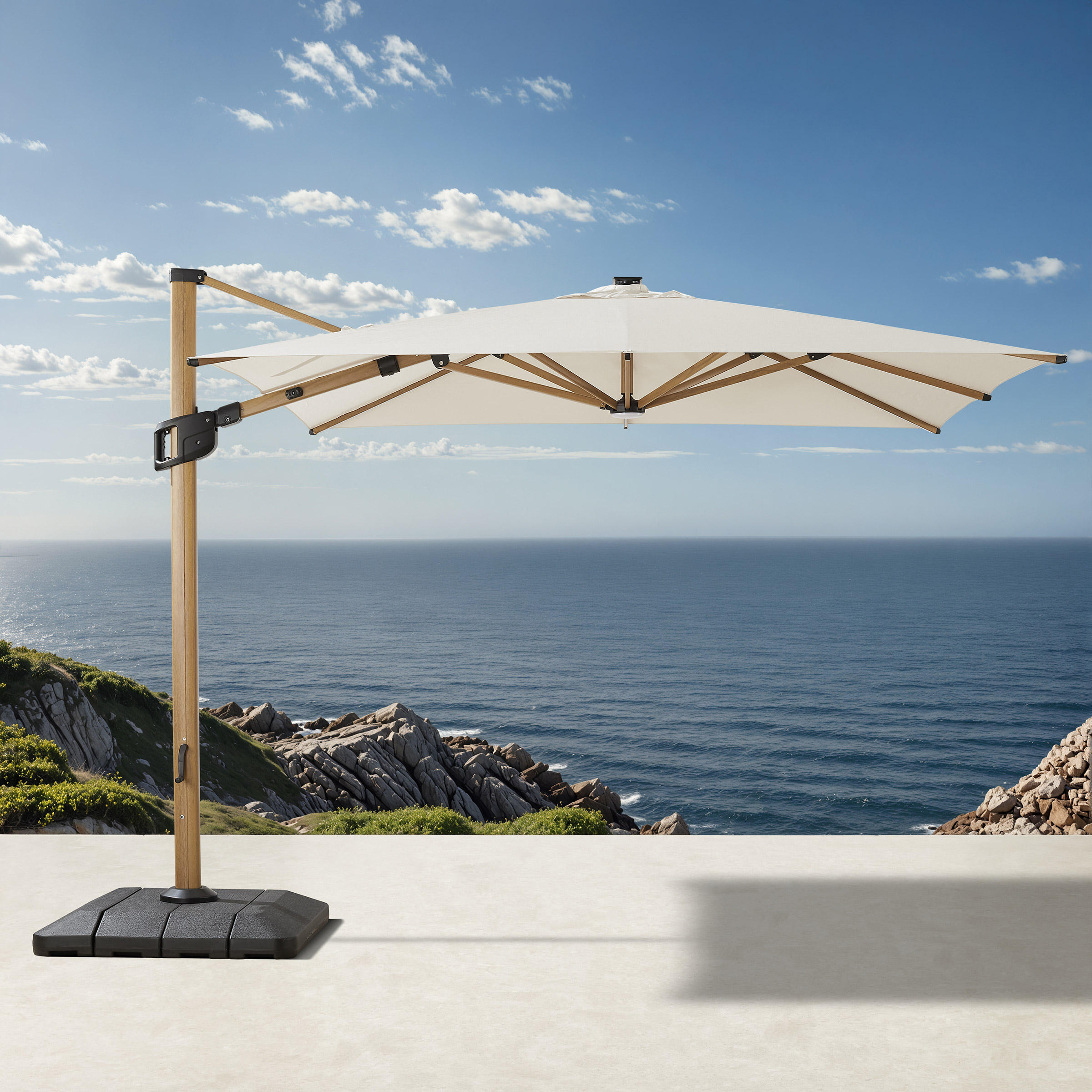 Sirio 3 m x 3 m (9.85 ft. x 9.85 ft.) Wood Finish Cantilever Umbrella with Solar Powered LED