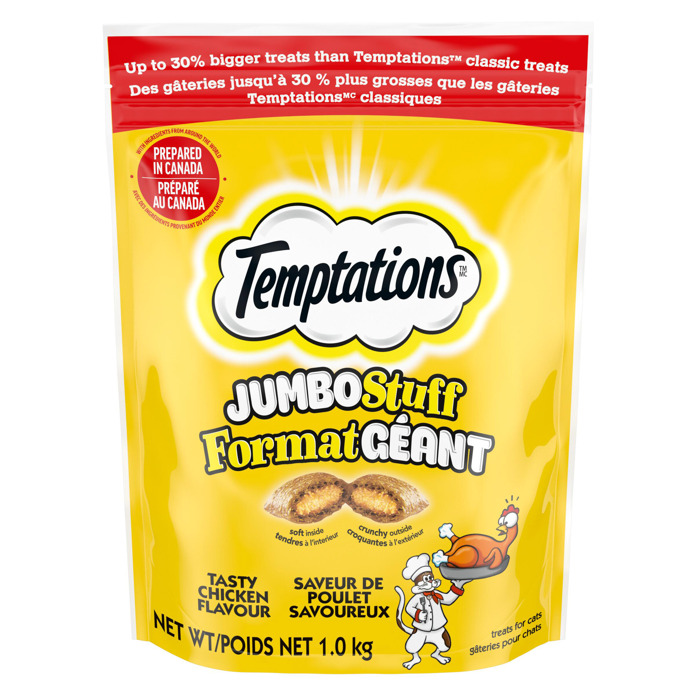 Temptations Jumbo Stuff Crunchy and Soft Cat Treats Tasty Chicken Flavour, 1 kg