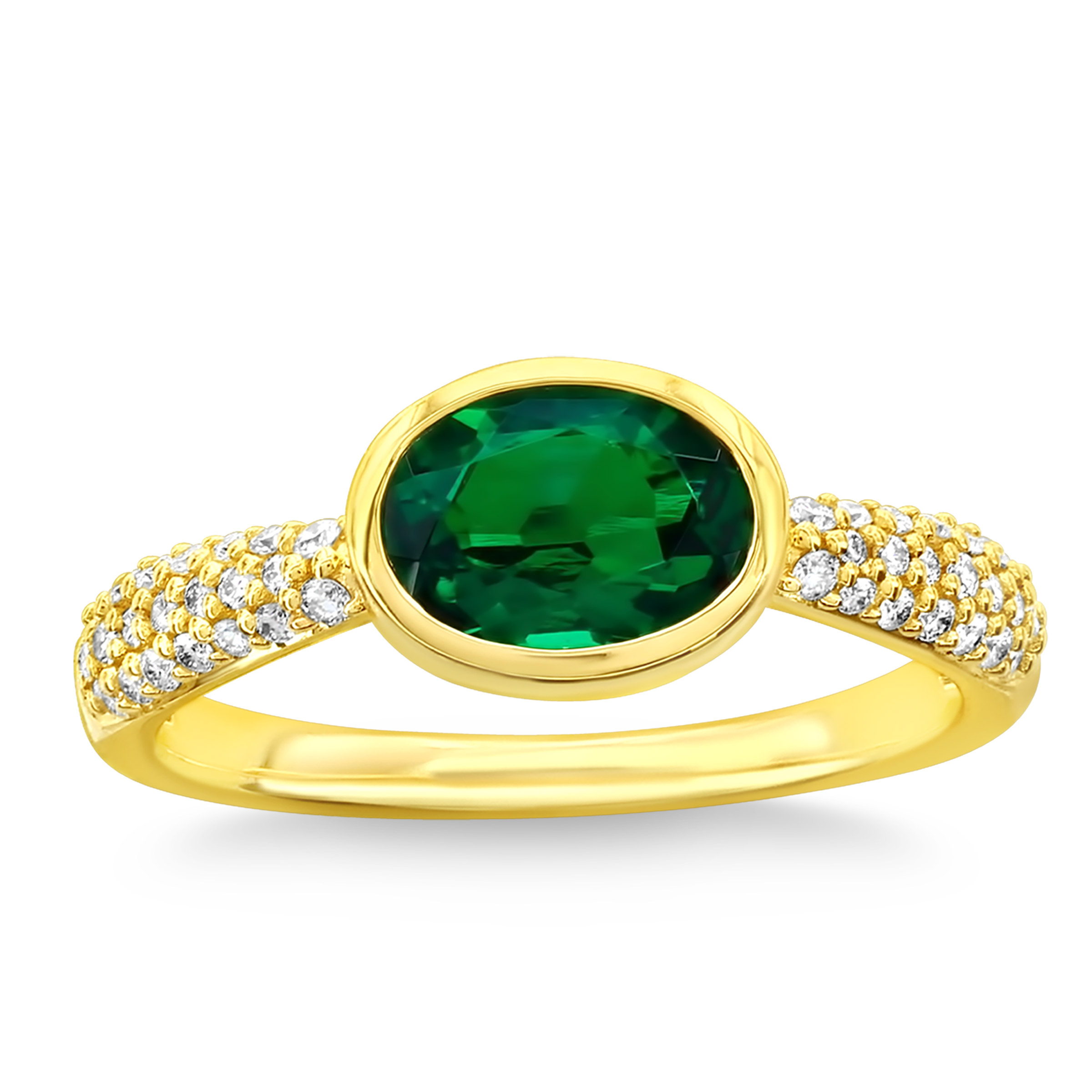 Oval Cut Lab Created Emerald and Diamond Ring (0.20 ctw)