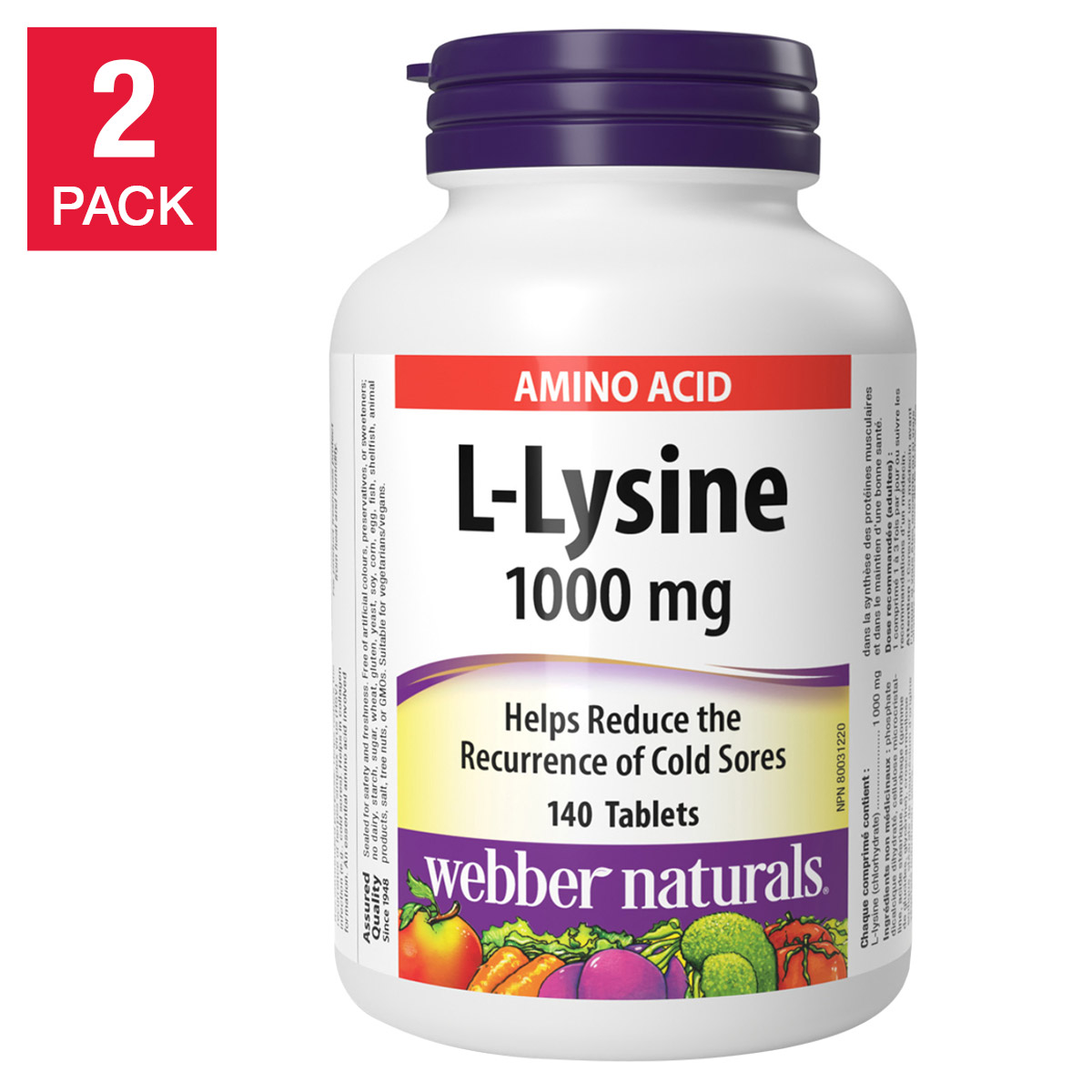webber naturals L-Lysine 1000 mg, 2 x 140 Tablets