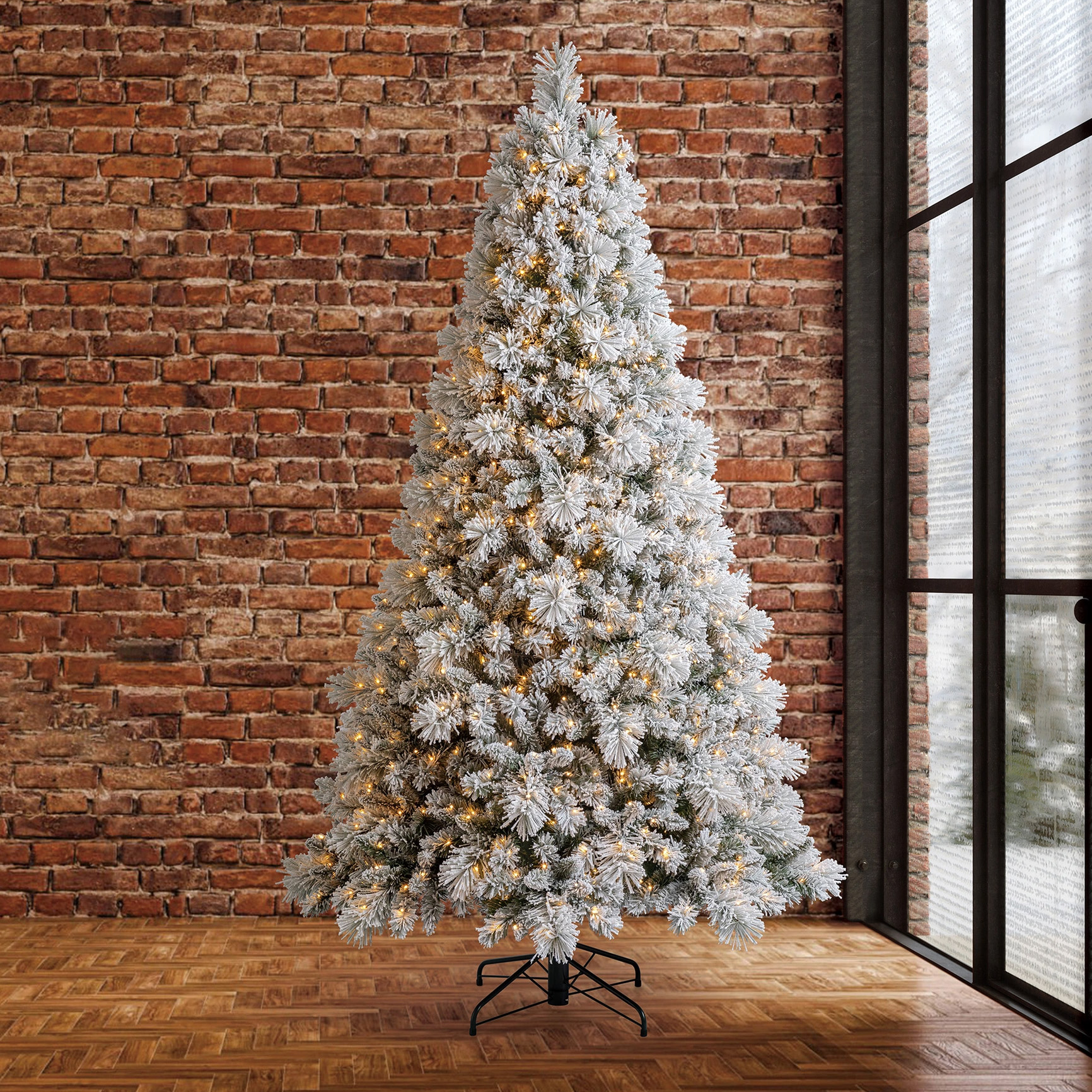 7.5 ft Pre-Lit Glitter Flocked Cashmere Artificial Christmas Tree, 1,150 Color-Changing Radiant Micro Twinkle LED Lights