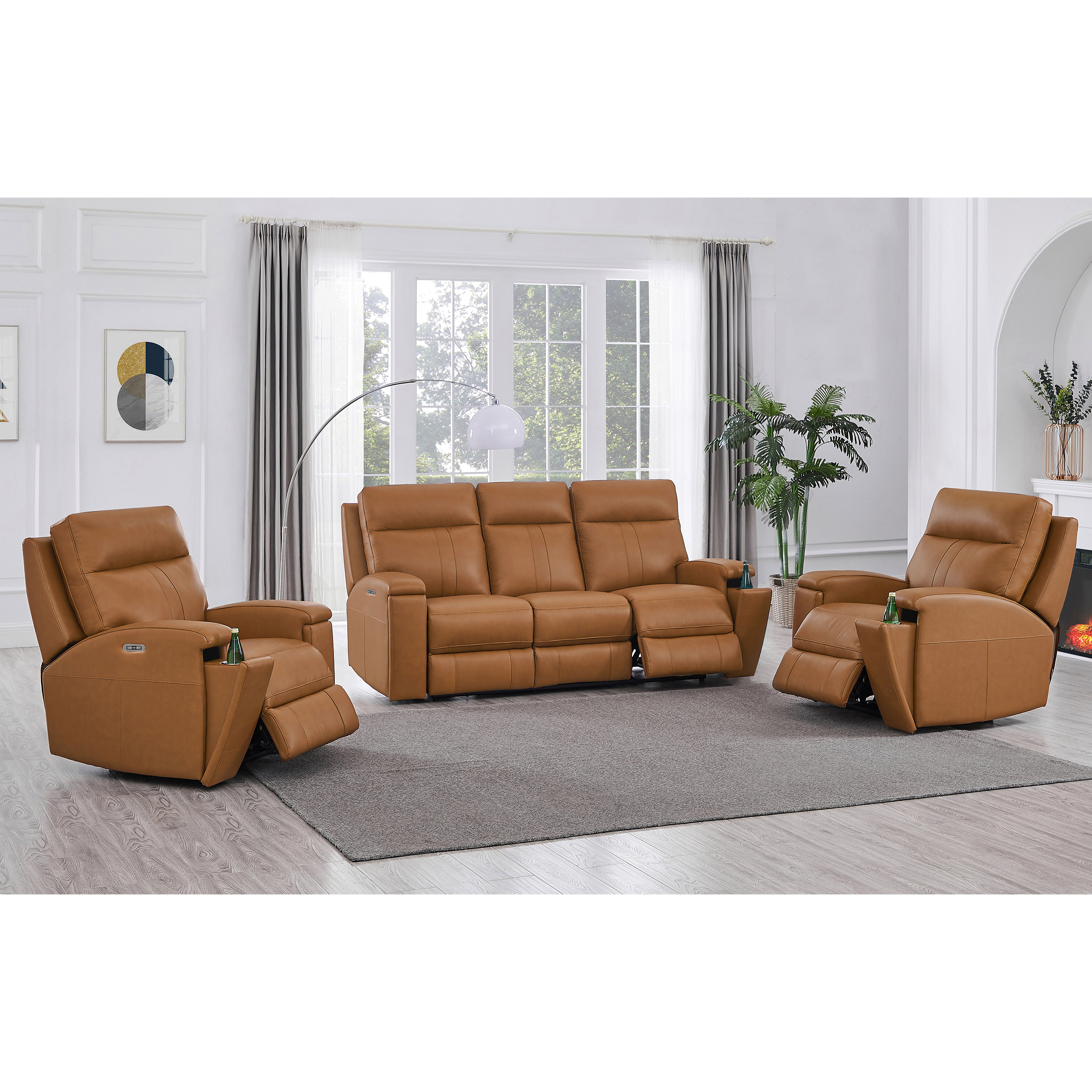Prospera Home Frasier Top Grain Leather Power Reclining Sofa and 2 Chairs