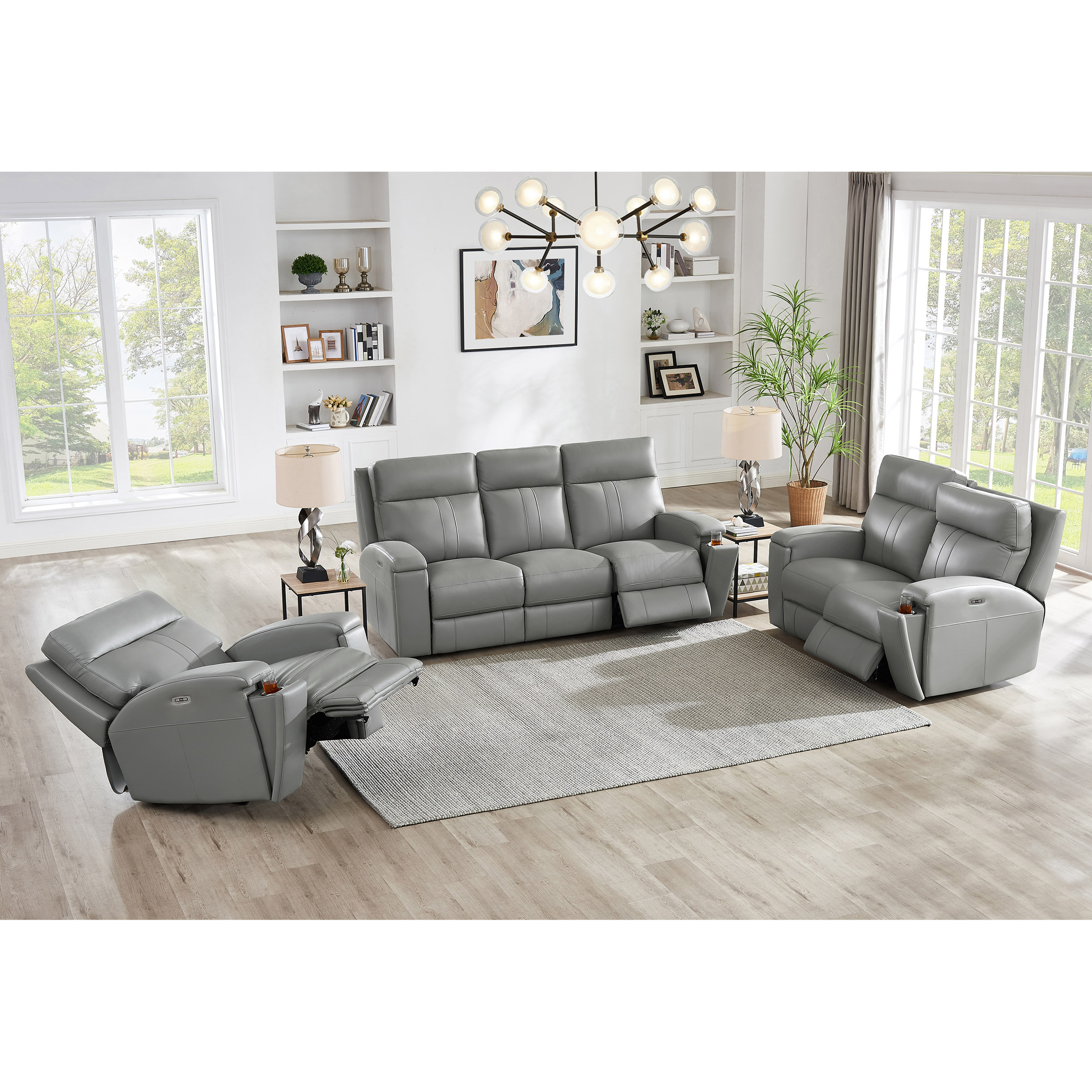 Prospera Home Frasier Top grain Leather Power Reclining Sofa, Loveseat and Chair
